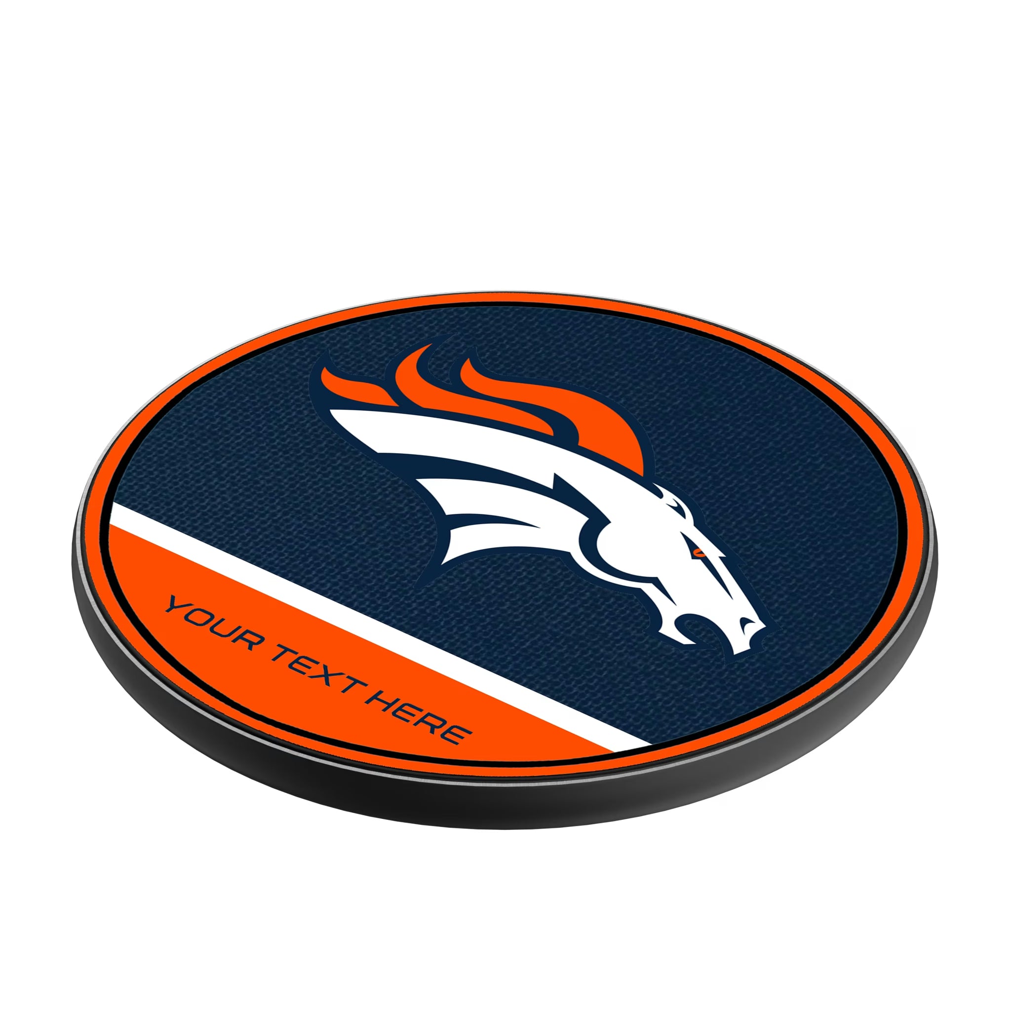 Denver Broncos Personalized Endzone Solid 15-Watt Wireless Charger - Isometric View