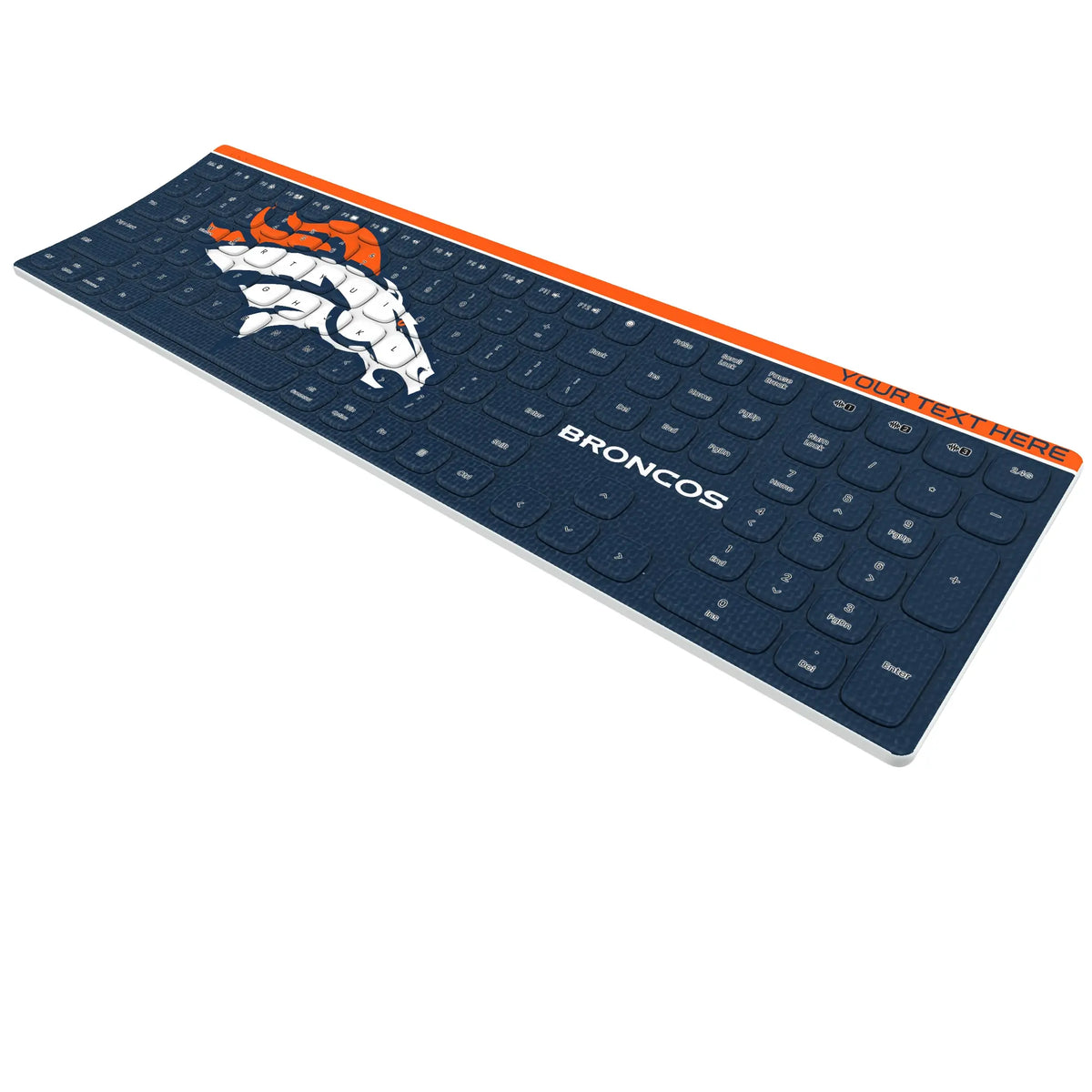 Denver Broncos Personalized Endzone Solid KKB605 Curved Wireless Keyboard - Isometric View