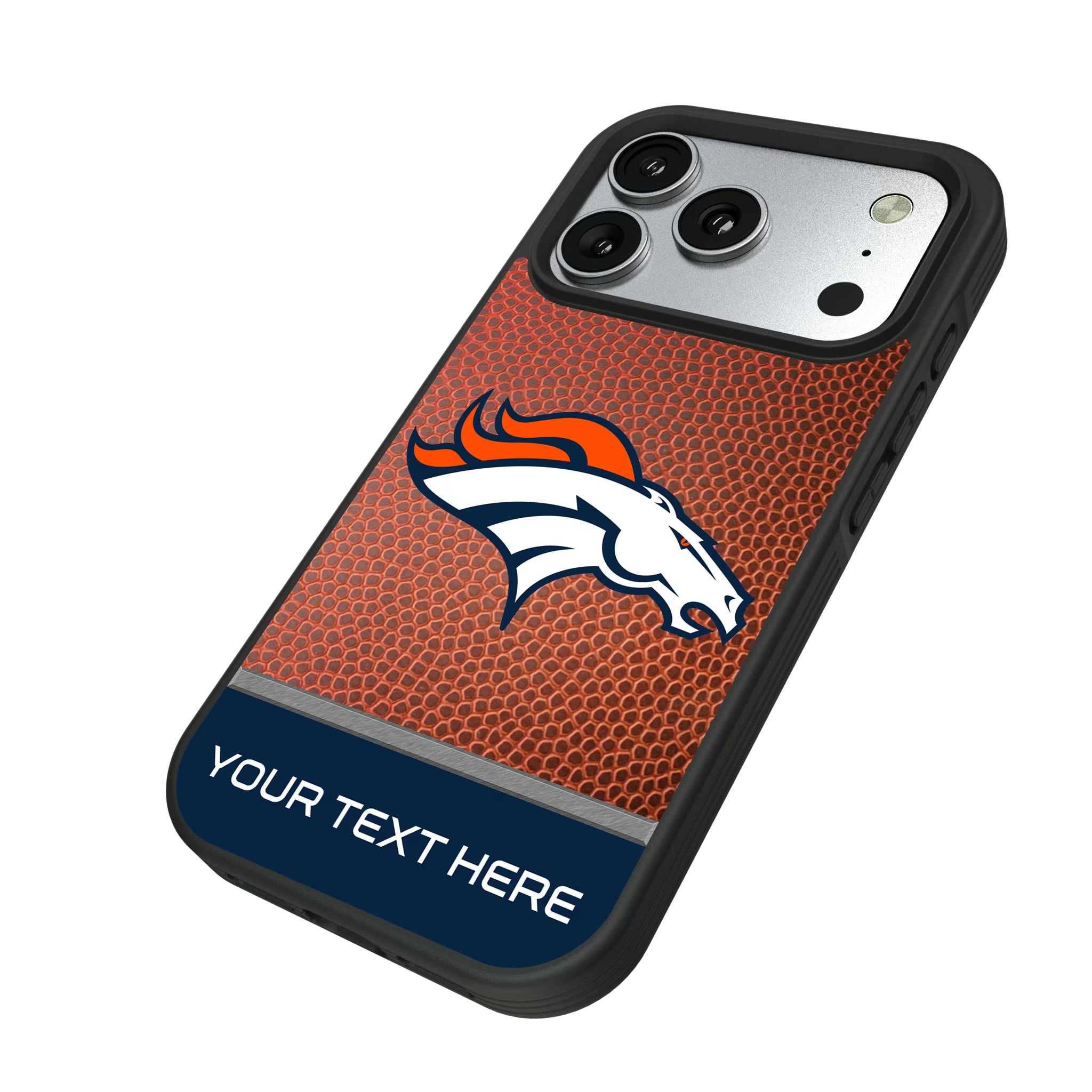 Denver Broncos Personalized Football iPhone Bump Phone Case for Apple iPhone - Isometric View#Device_iPhone 17 Pro