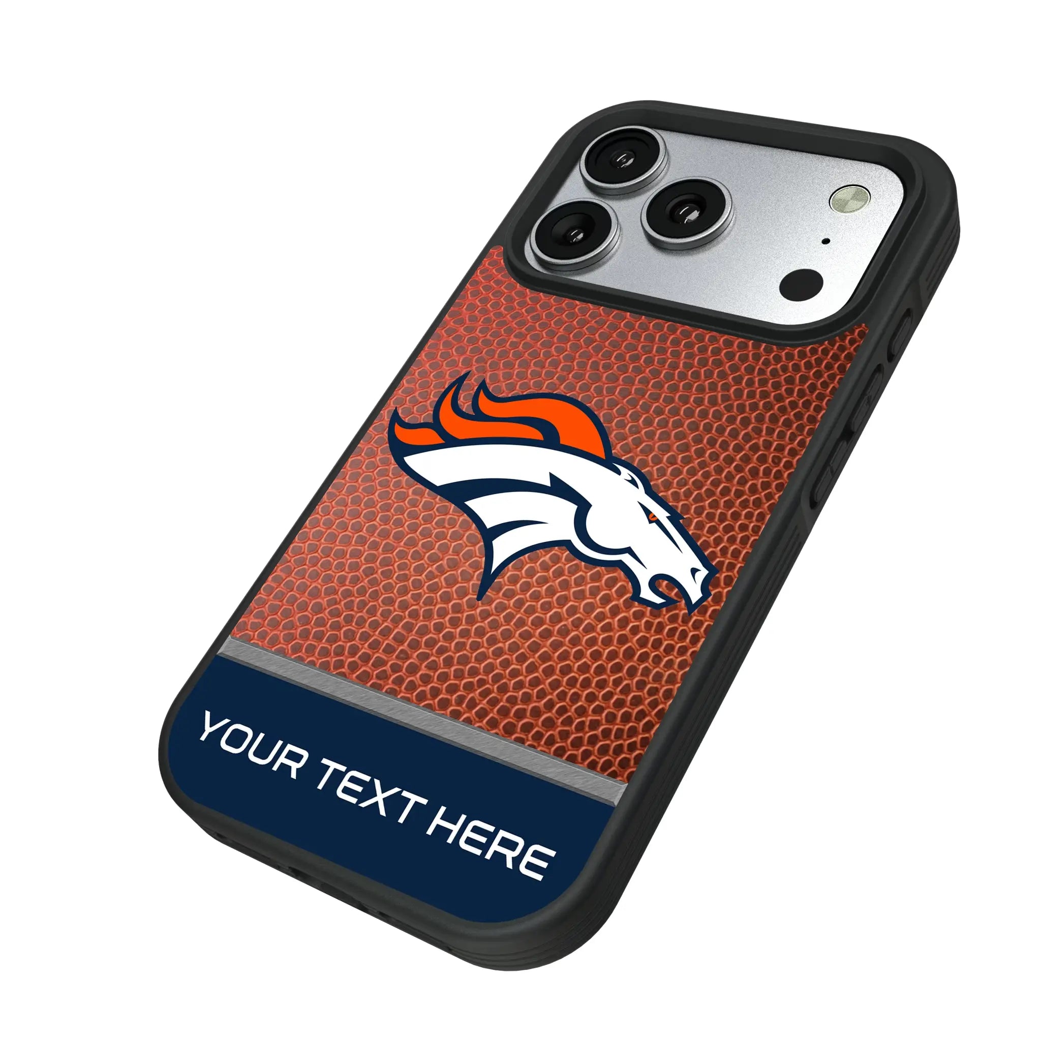Denver Broncos Personalized Football iPhone Bump Phone Case for Apple iPhone - Isometric View#Device_iPhone 17 Pro