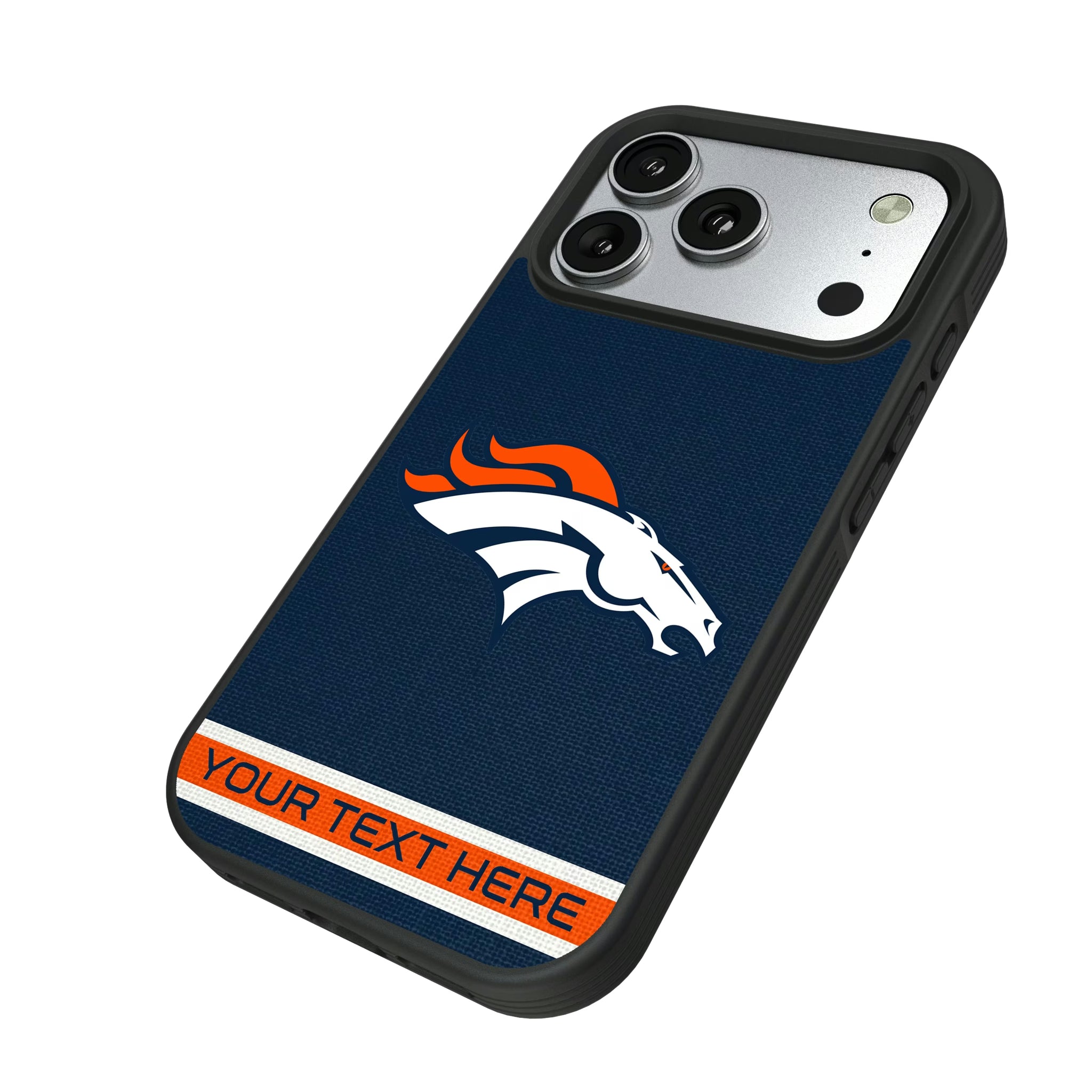 Denver Broncos Personalized Stripe iPhone Bump Phone Case for Apple iPhone - Isometric View#Device_iPhone 17 Pro