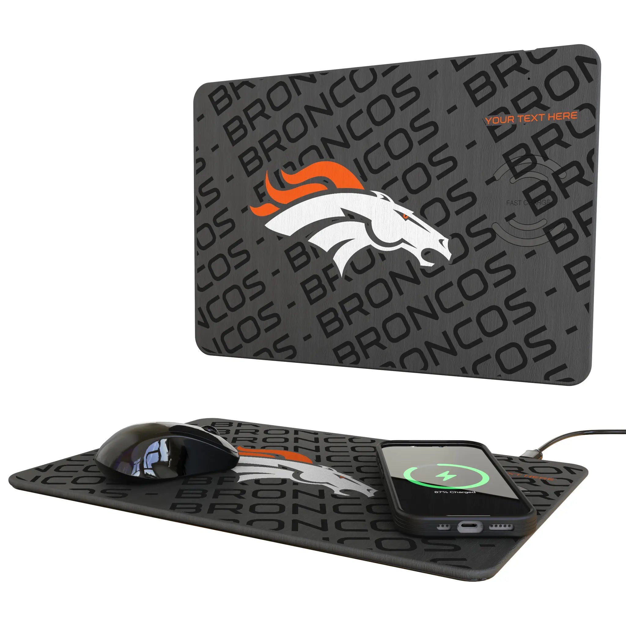 Denver Broncos Personalized Tilt 15-Watt Wireless Charger and Mouse Pad
