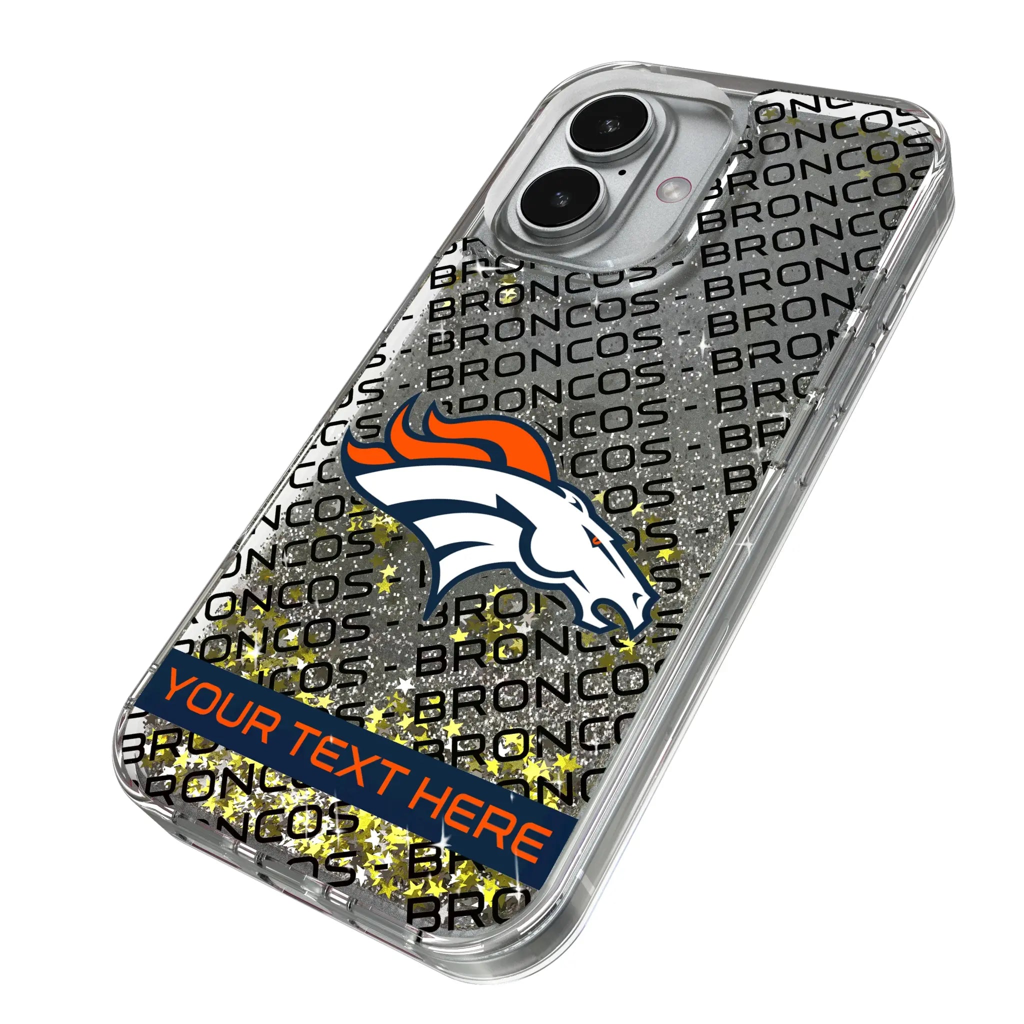 Denver Broncos Personalized Tilt iPhone Glitter Phone Case for Apple iPhone - Isometric View