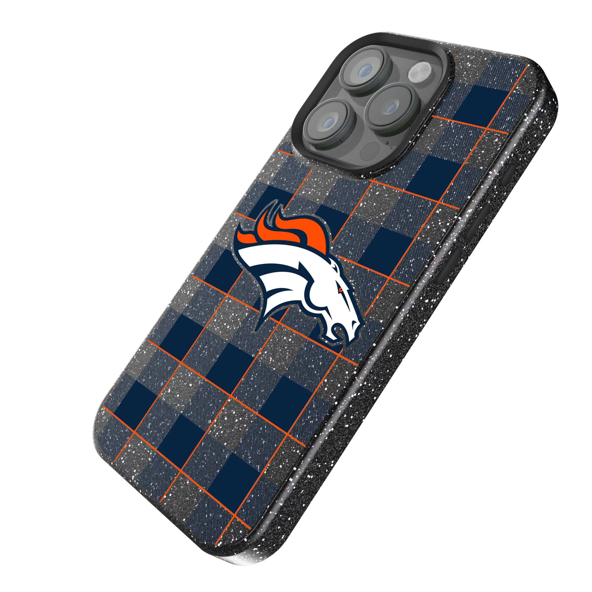 Denver Broncos Plaid iPhone Bling Phone Case for Apple iPhone - Isometric View