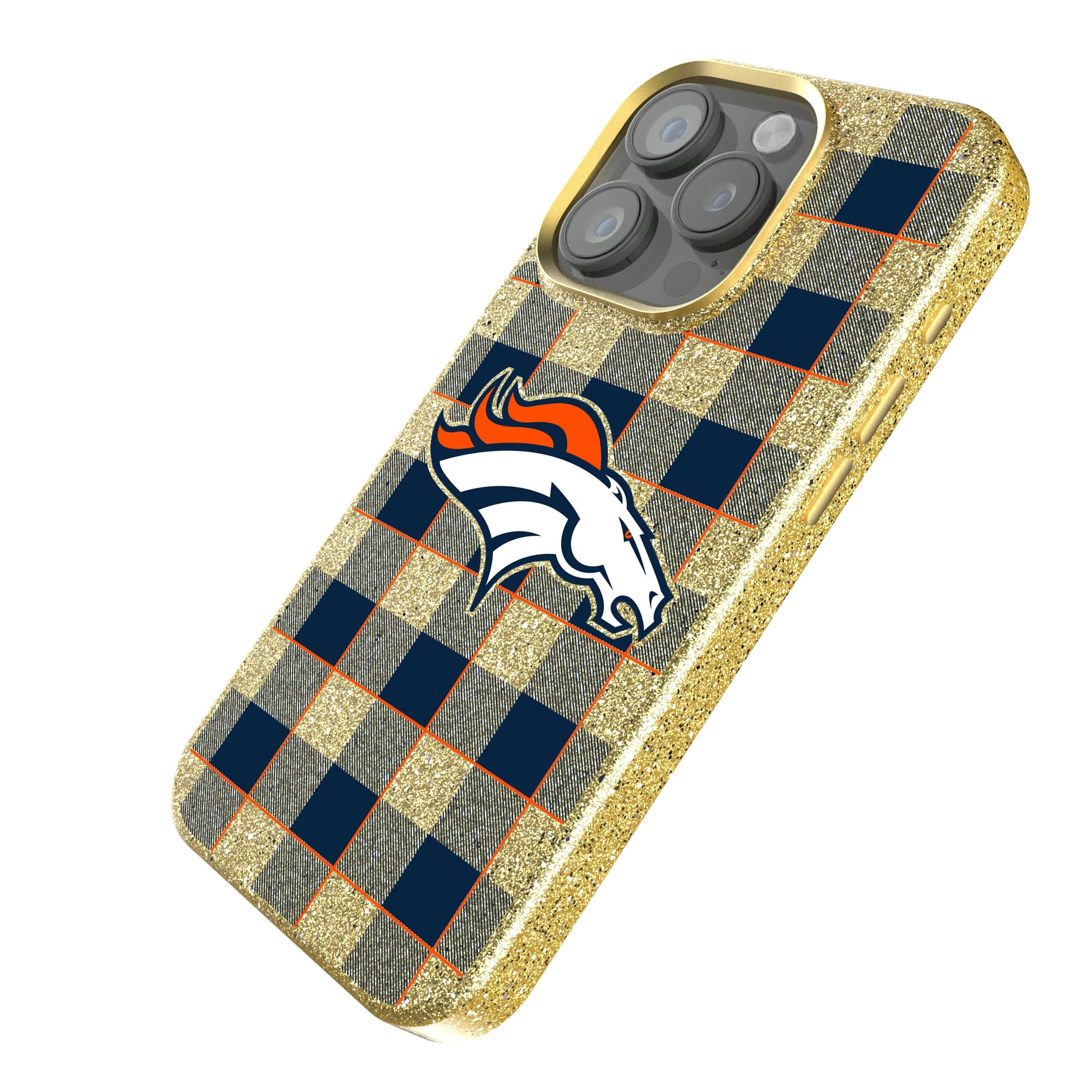 Denver Broncos Plaid iPhone Bling Phone Case for Apple iPhone - Isometric View