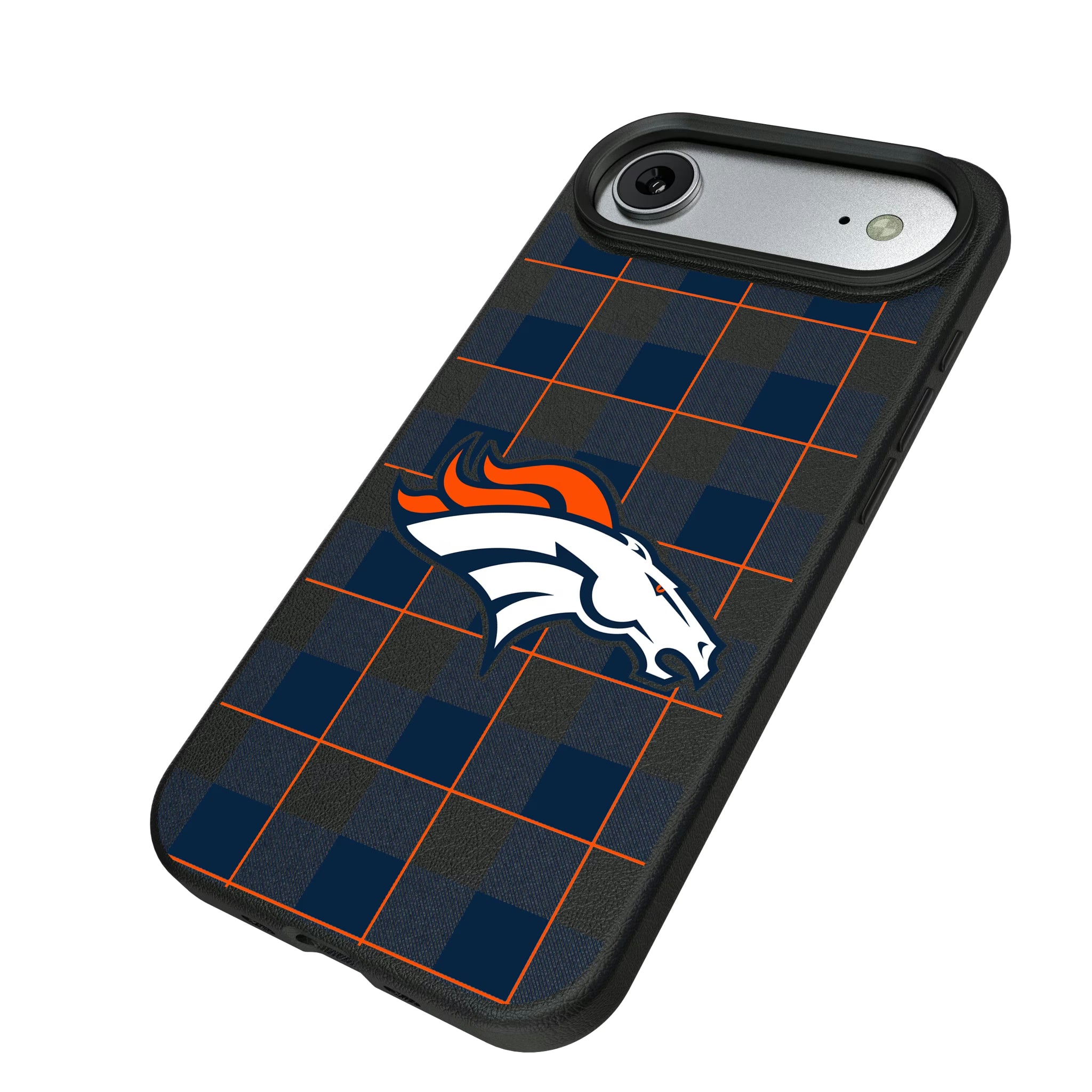 Denver Broncos Plaid iPhone MagSafe Compatible Phone Case for Apple iPhone - Isometric View#Device_iPhone Air