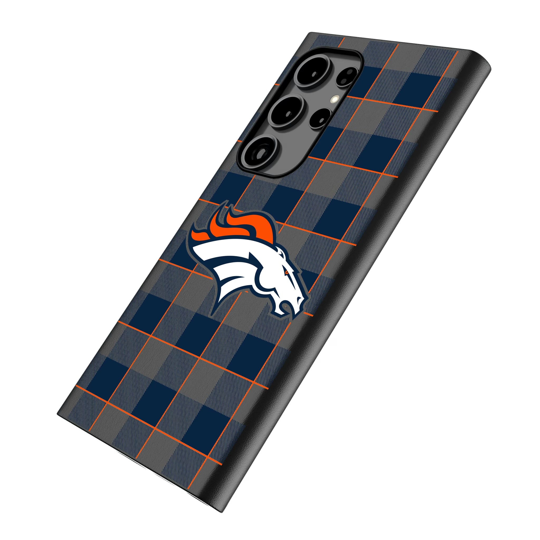 Denver Broncos Plaid Galaxy MagSafe Compatible Phone Case for Samsung Galaxy - Isometric View