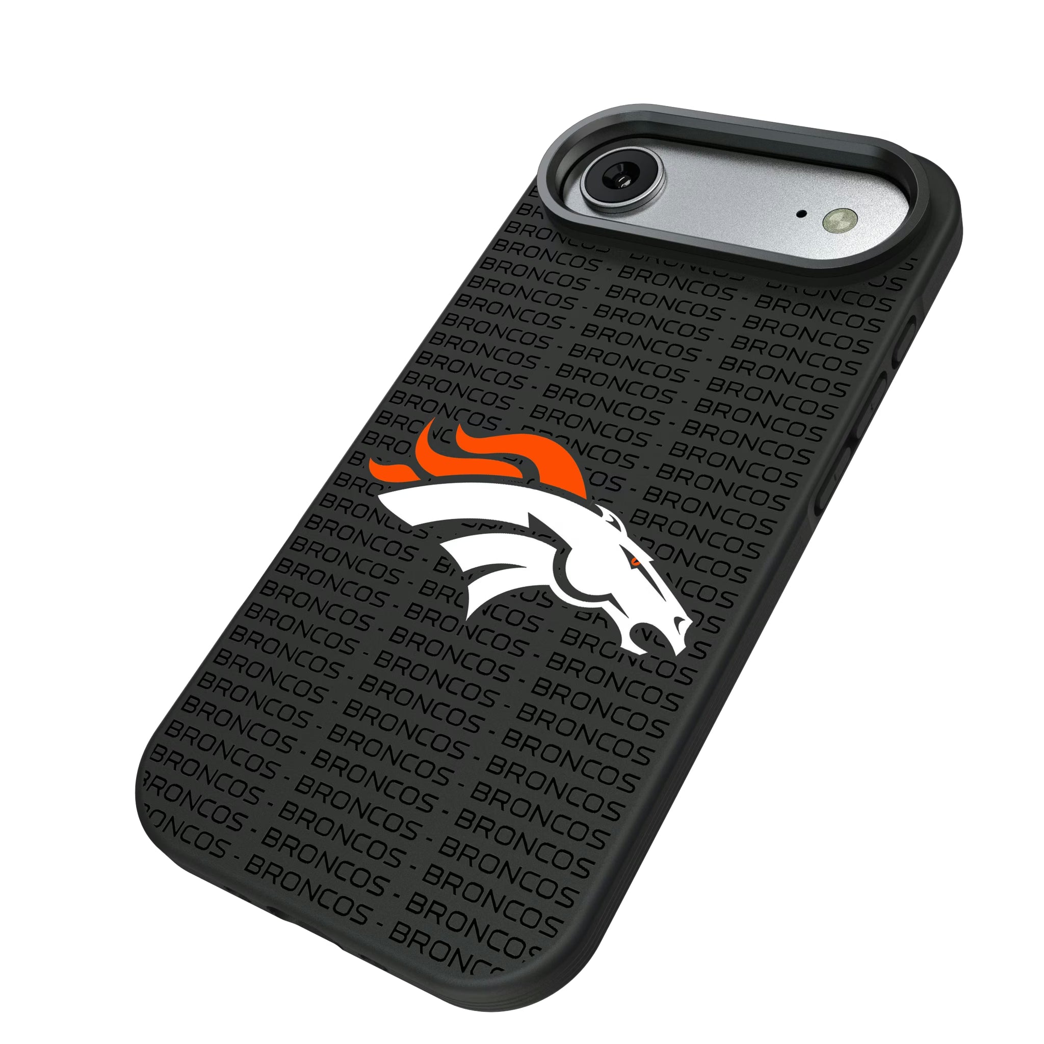 Denver Broncos Text Backdrop iPhone Bump Phone Case for Apple iPhone - Isometric View#Device_iPhone Air