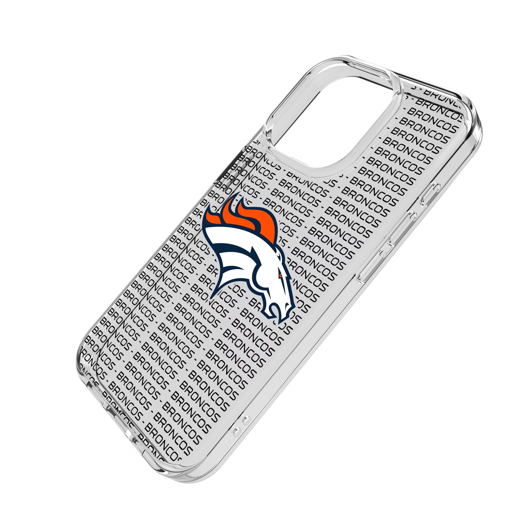 Denver Broncos Text Backdrop iPhone Clear Phone Case for Apple iPhone - Isometric View