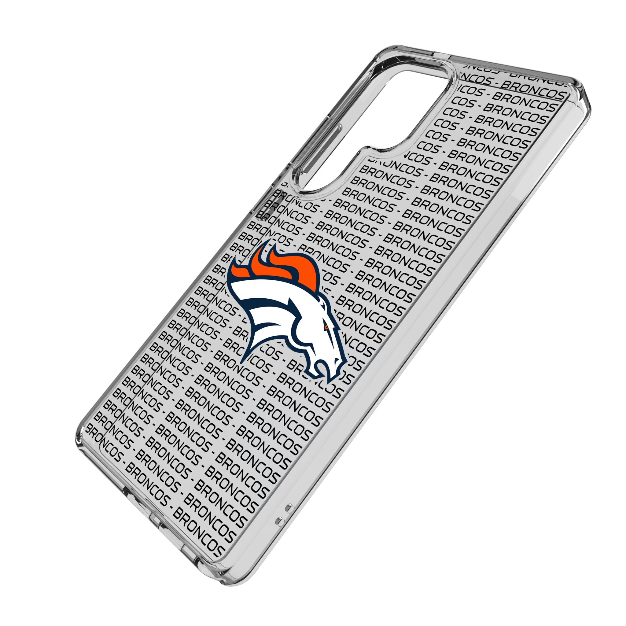 Denver Broncos Text Backdrop Galaxy Clear Phone Case for Samsung Galaxy - Isometric View