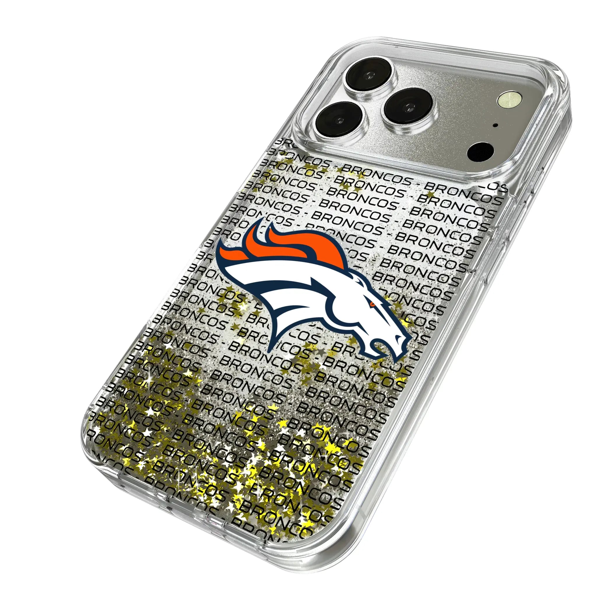 Denver Broncos Text Backdrop iPhone Glitter Phone Case for Apple iPhone - Isometric View