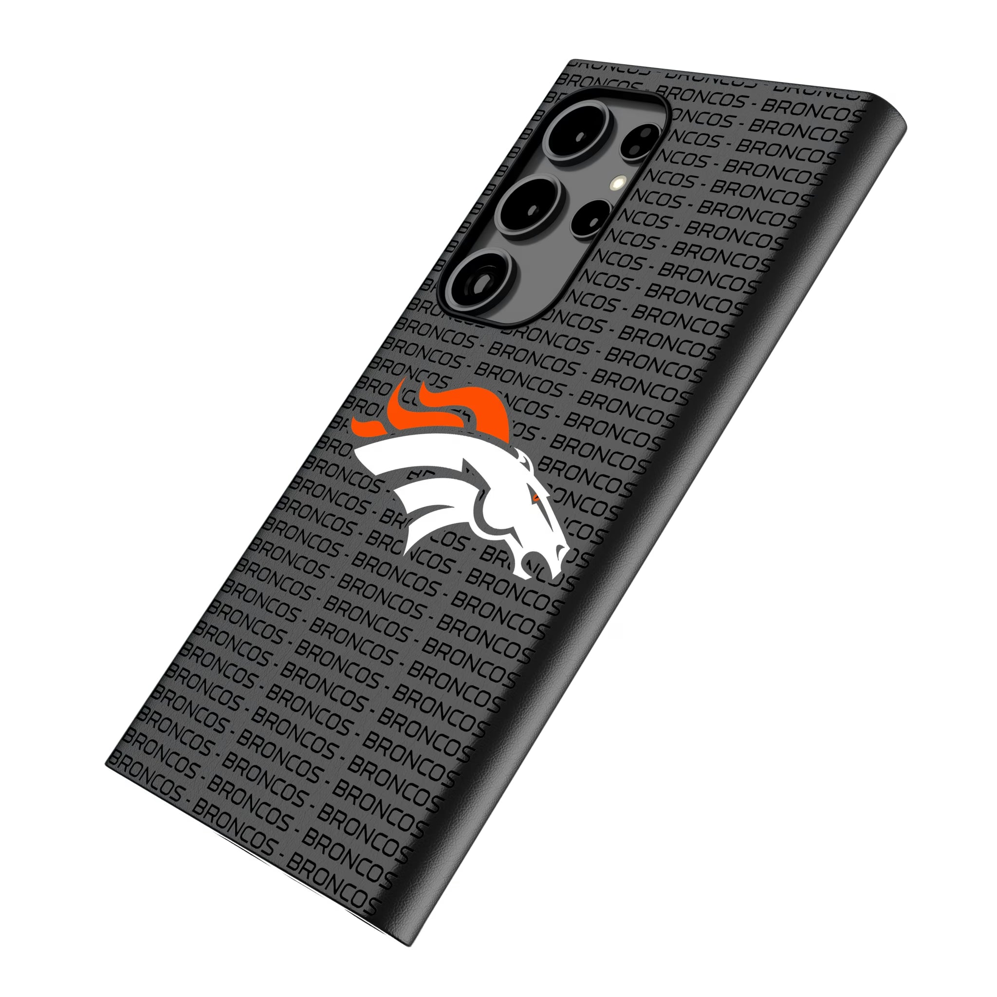 Denver Broncos Text Backdrop Galaxy MagSafe Compatible Phone Case for Samsung Galaxy - Isometric View