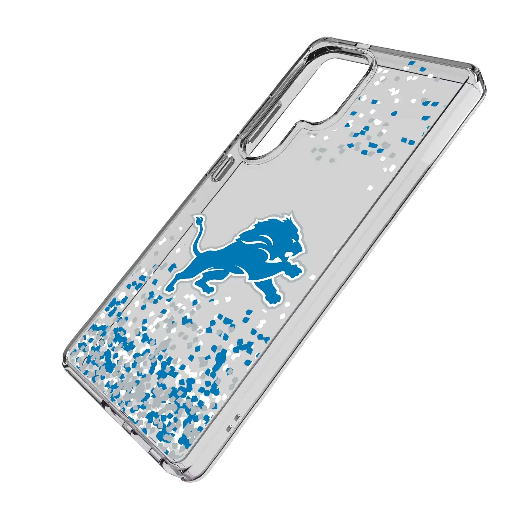 Detroit Lions Confetti Galaxy Clear Phone Case for Samsung Galaxy - Isometric View#Device_Galaxy S25 Ultra
