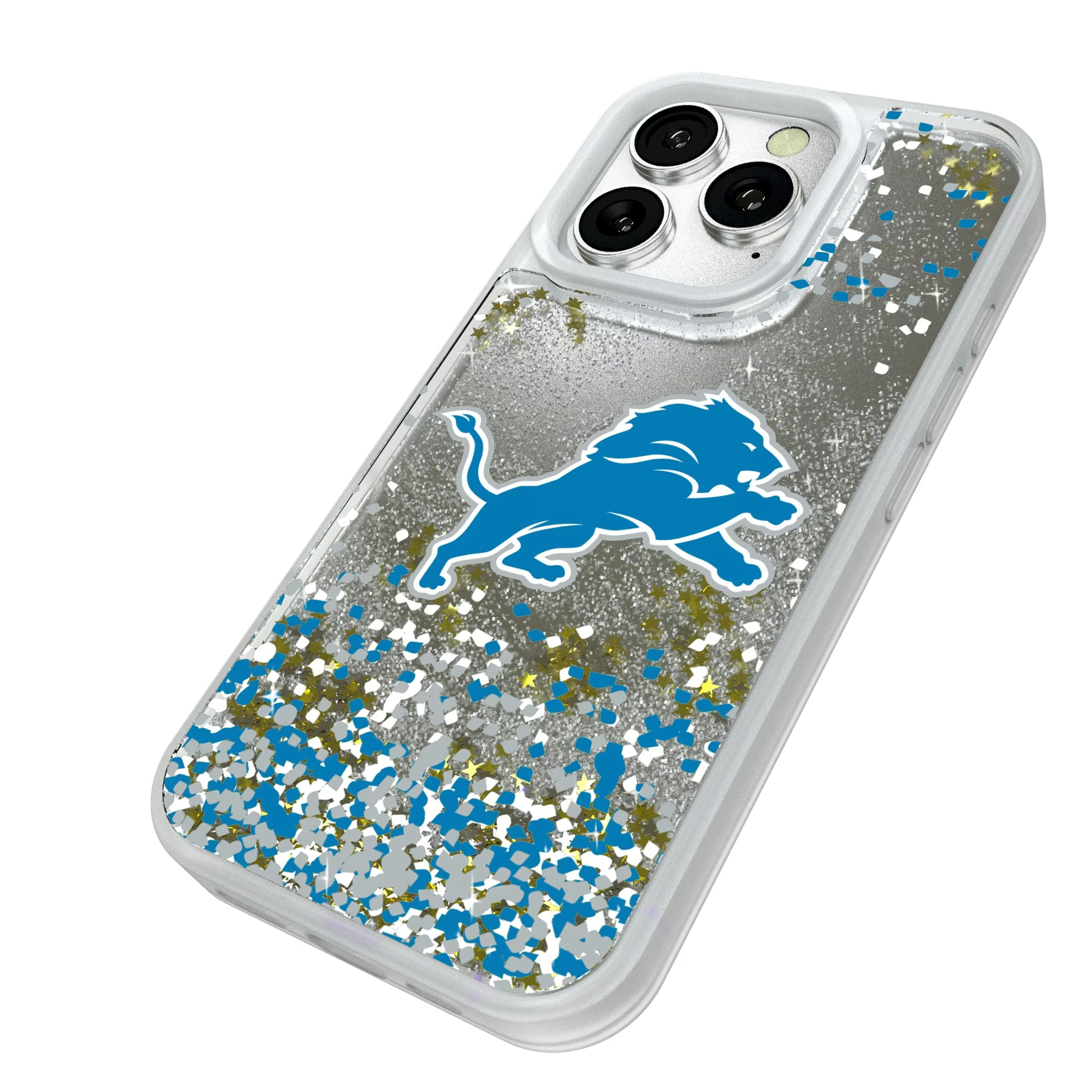 Detroit Lions Confetti iPhone Glitter Phone Case for Apple iPhone - Isometric View#Device_iPhone 16 Pro