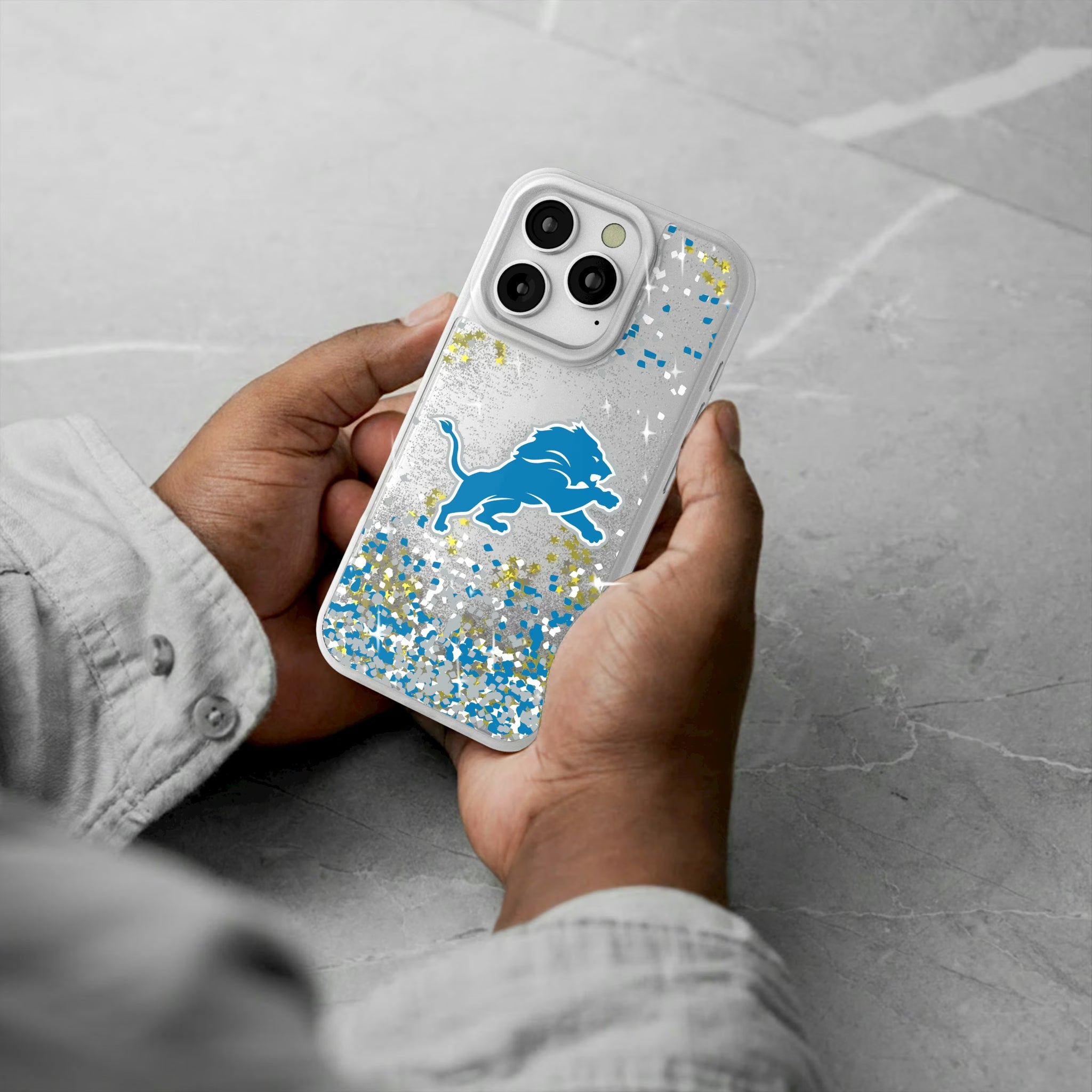 Detroit Lions Confetti iPhone Glitter Phone Case for Apple iPhone - Lifestyle#Device_iPhone 16 Pro