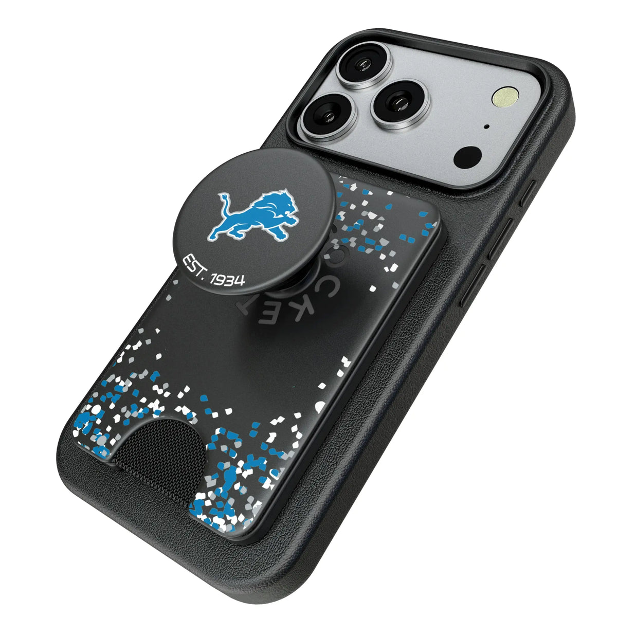 Detroit Lions Confetti Popsockets Wallet Magnetic - Isometric View