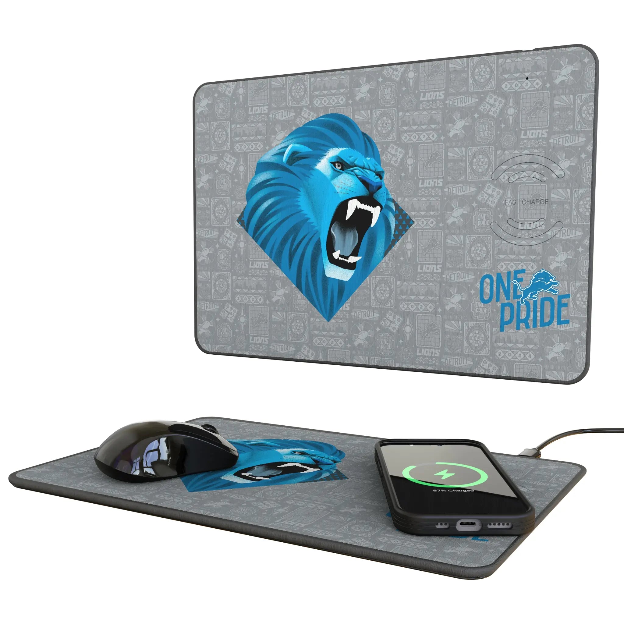 Detroit Lions Deco 15-Watt Wireless Charger and Mouse Pad