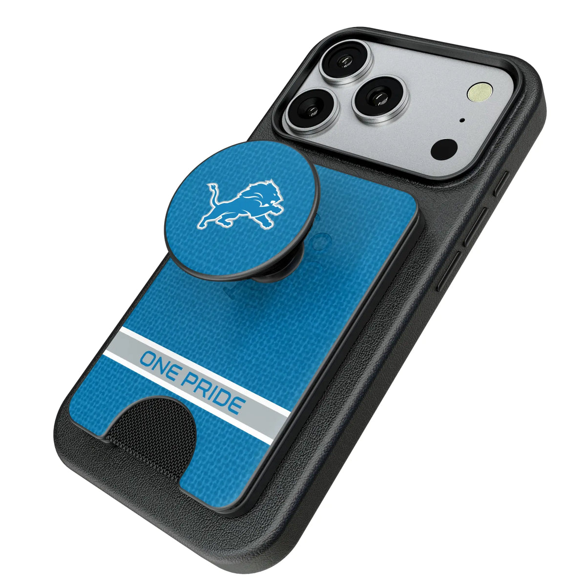 Detroit Lions Endzone Solid Popsockets Wallet Magnetic - Isometric View