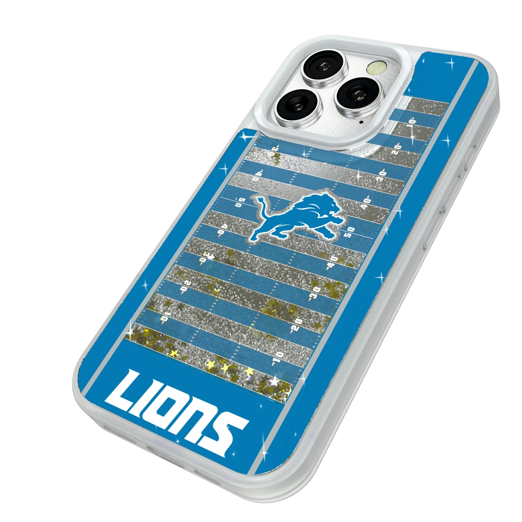 Detroit Lions Field iPhone Glitter Phone Case for Apple iPhone - Isometric View#Device_iPhone 16 Pro