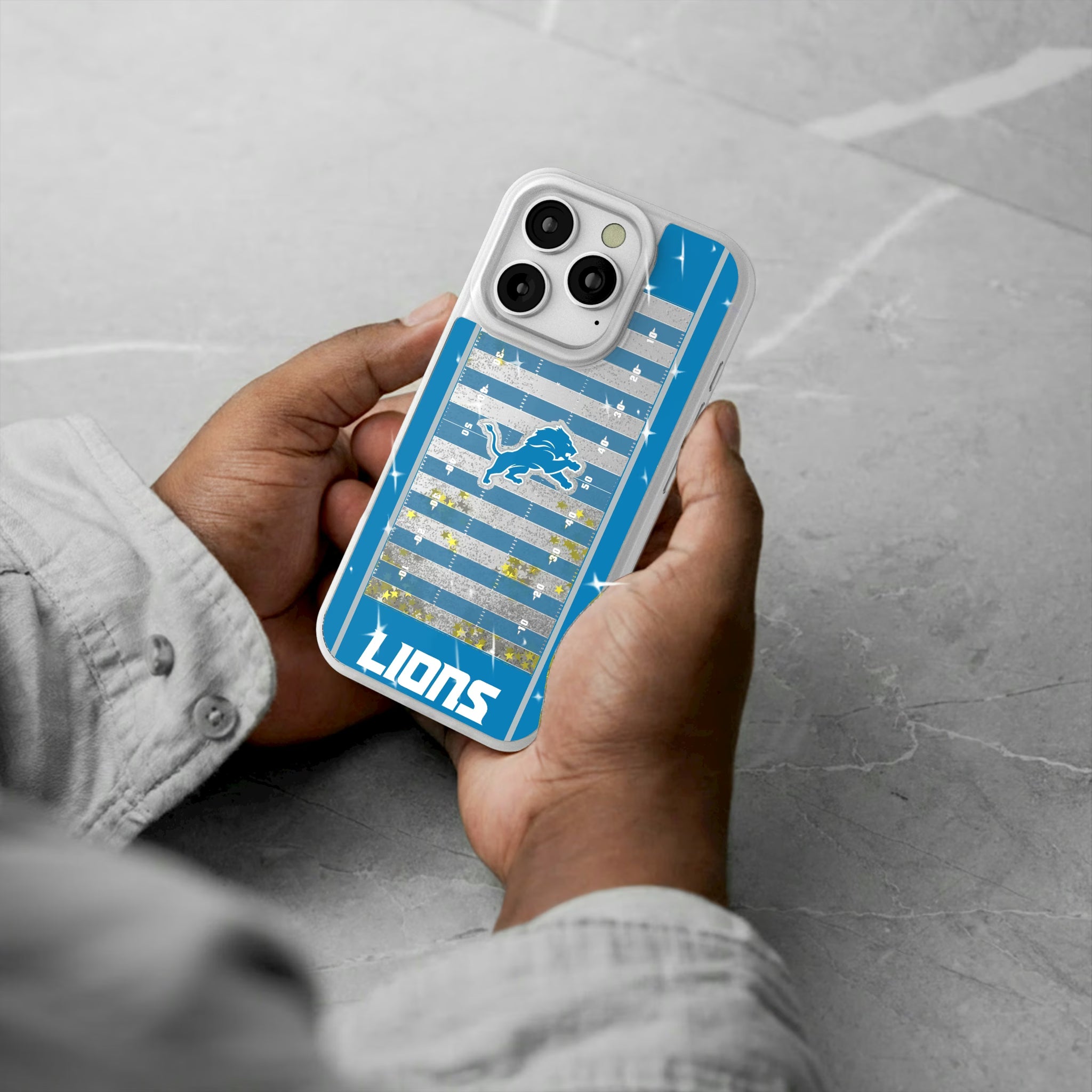 Detroit Lions Field iPhone Glitter Phone Case for Apple iPhone - Lifestyle#Device_iPhone 16 Pro
