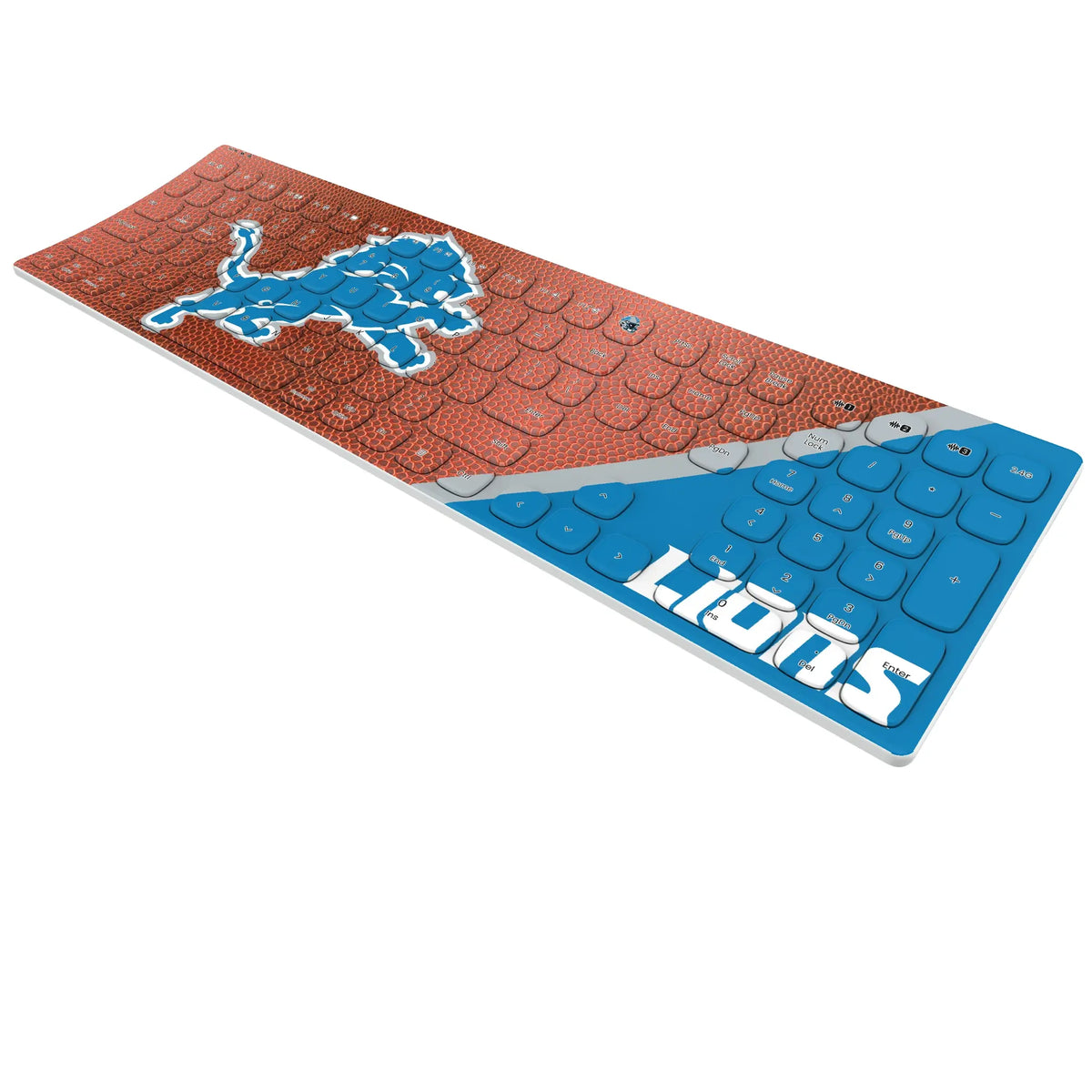 Detroit Lions Football KKB605 Curved Wireless Keyboard - Isometric View