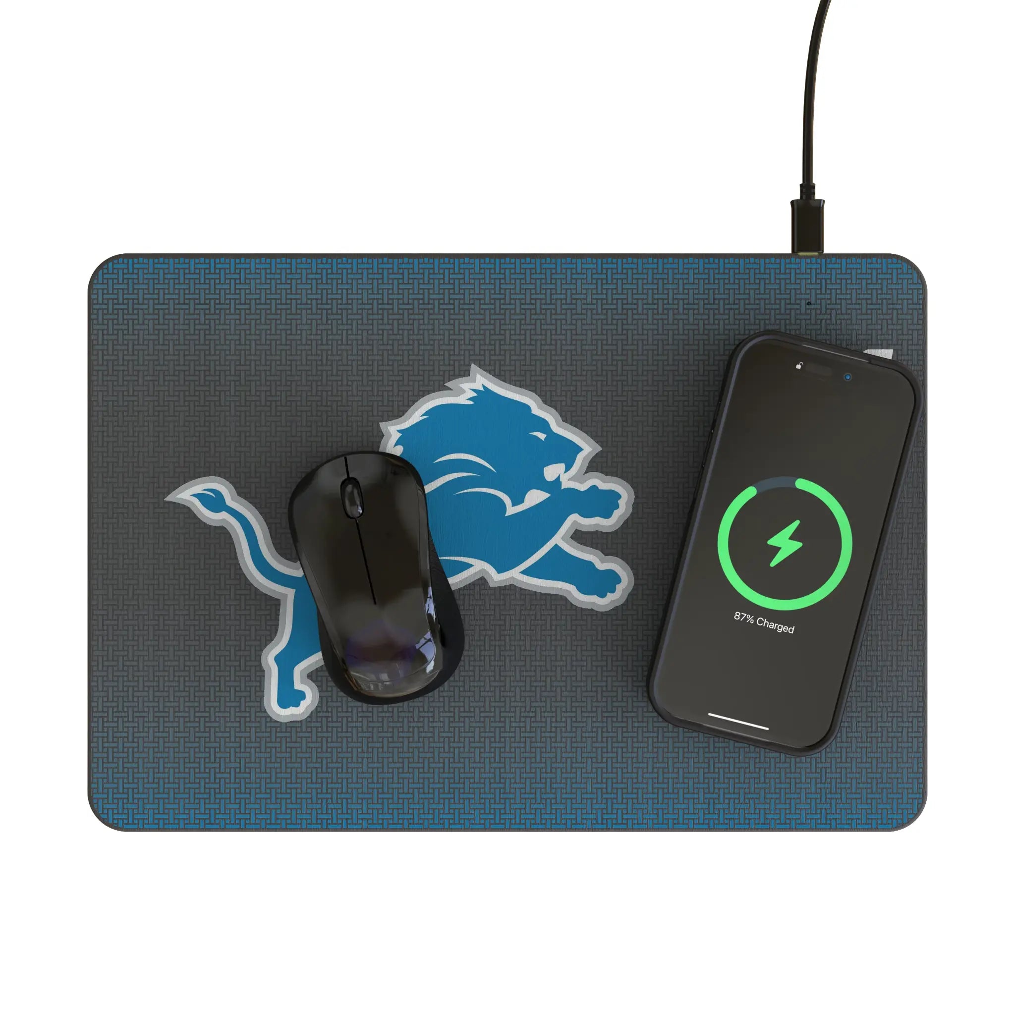 Detroit Lions Linen 15-Watt Wireless Charger and Mouse Pad - Lifestyle