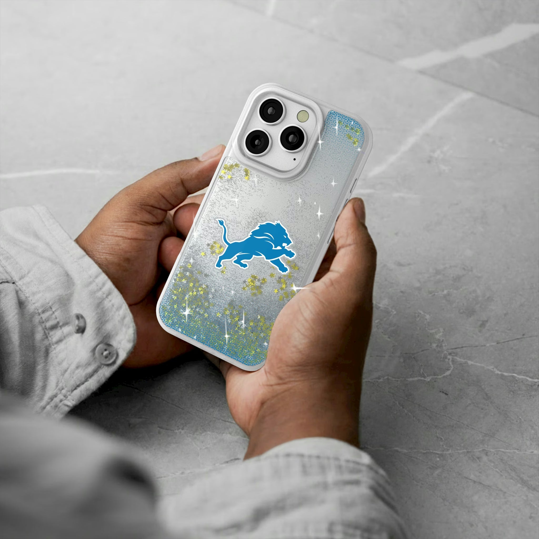 Detroit Lions Linen iPhone Glitter Phone Case for Apple iPhone - Lifestyle#Device_iPhone 16 Pro