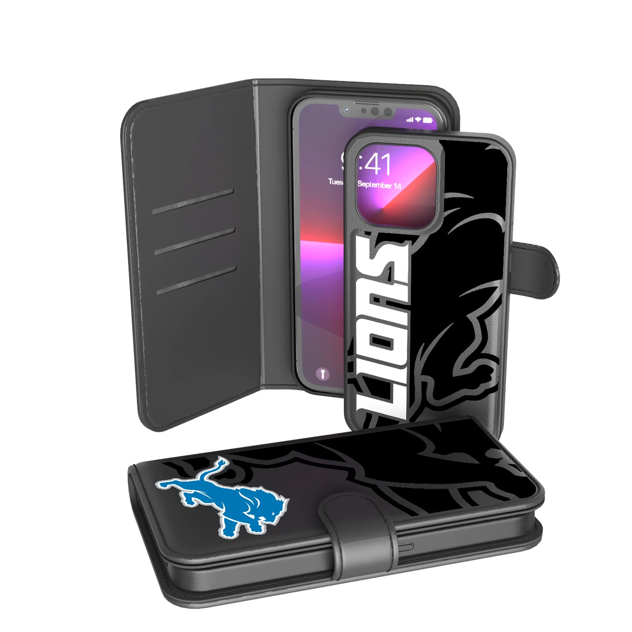 Detroit Lions Monocolor Tilt iPhone Wallet Phone Case for Apple iPhone