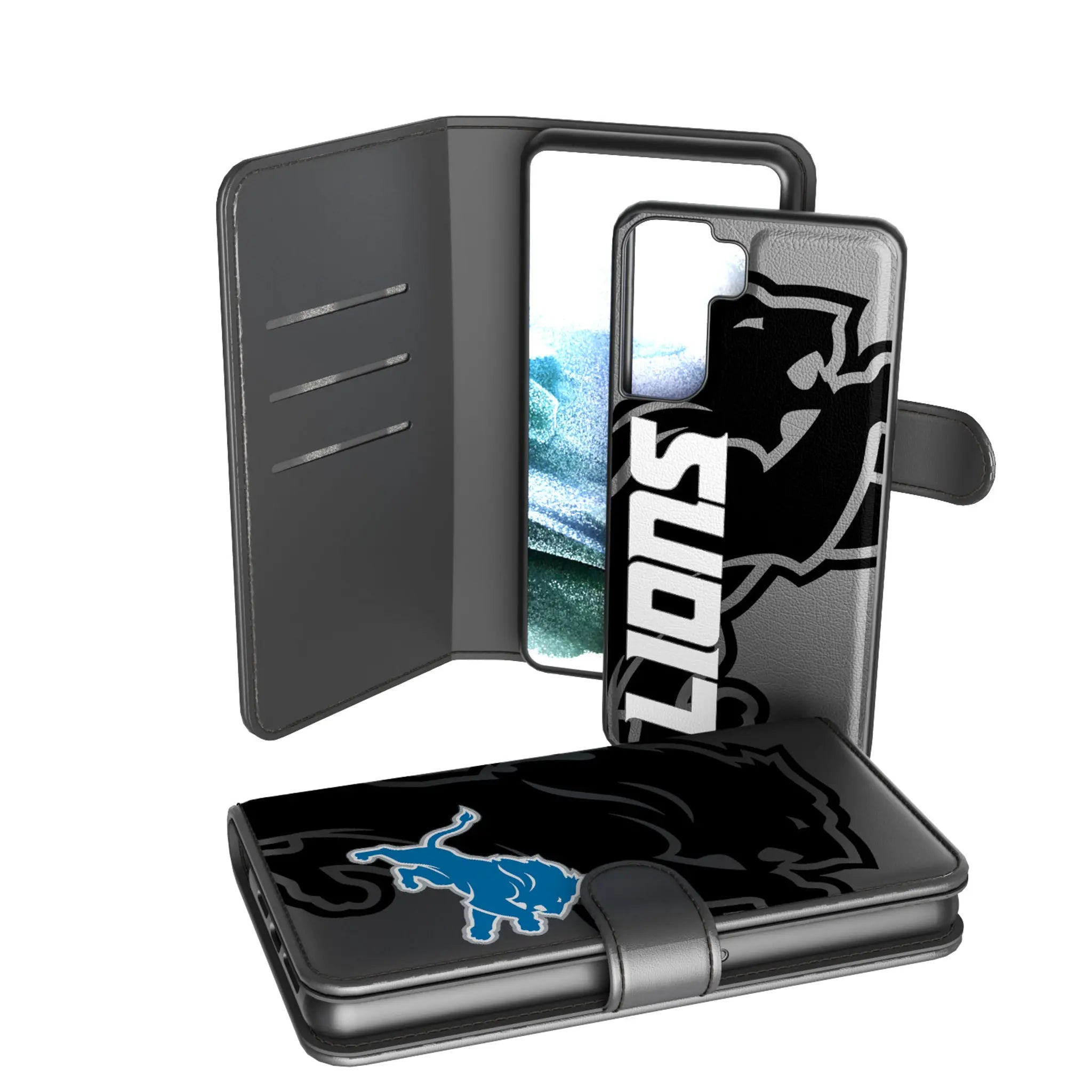 Detroit Lions Monocolor Tilt Galaxy Wallet Phone Case for Samsung Galaxy