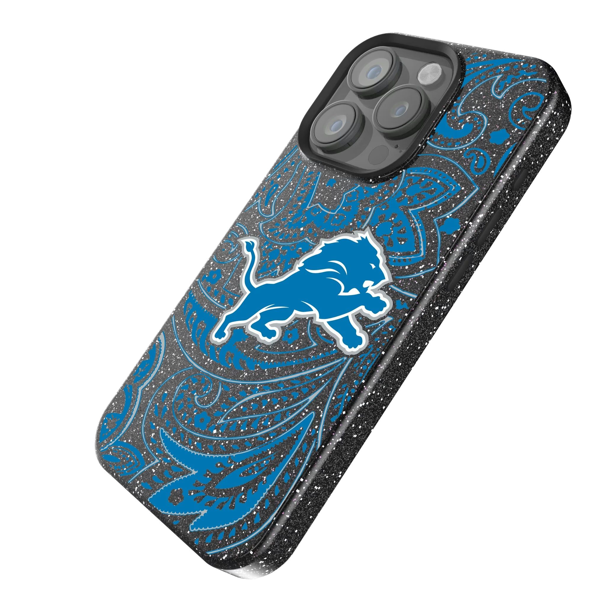 Detroit Lions Paisley iPhone Bling Phone Case for Apple iPhone - Isometric View