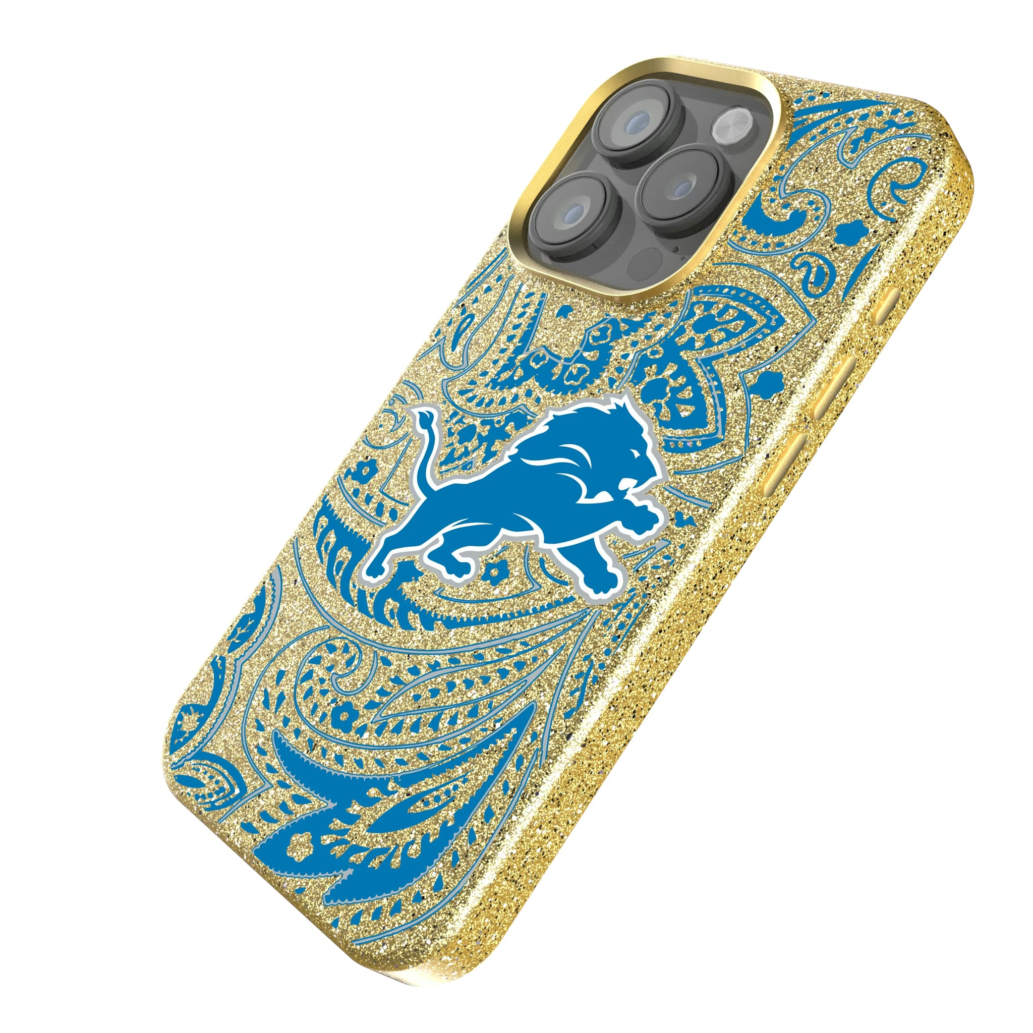 Detroit Lions Paisley iPhone Bling Phone Case for Apple iPhone - Isometric View