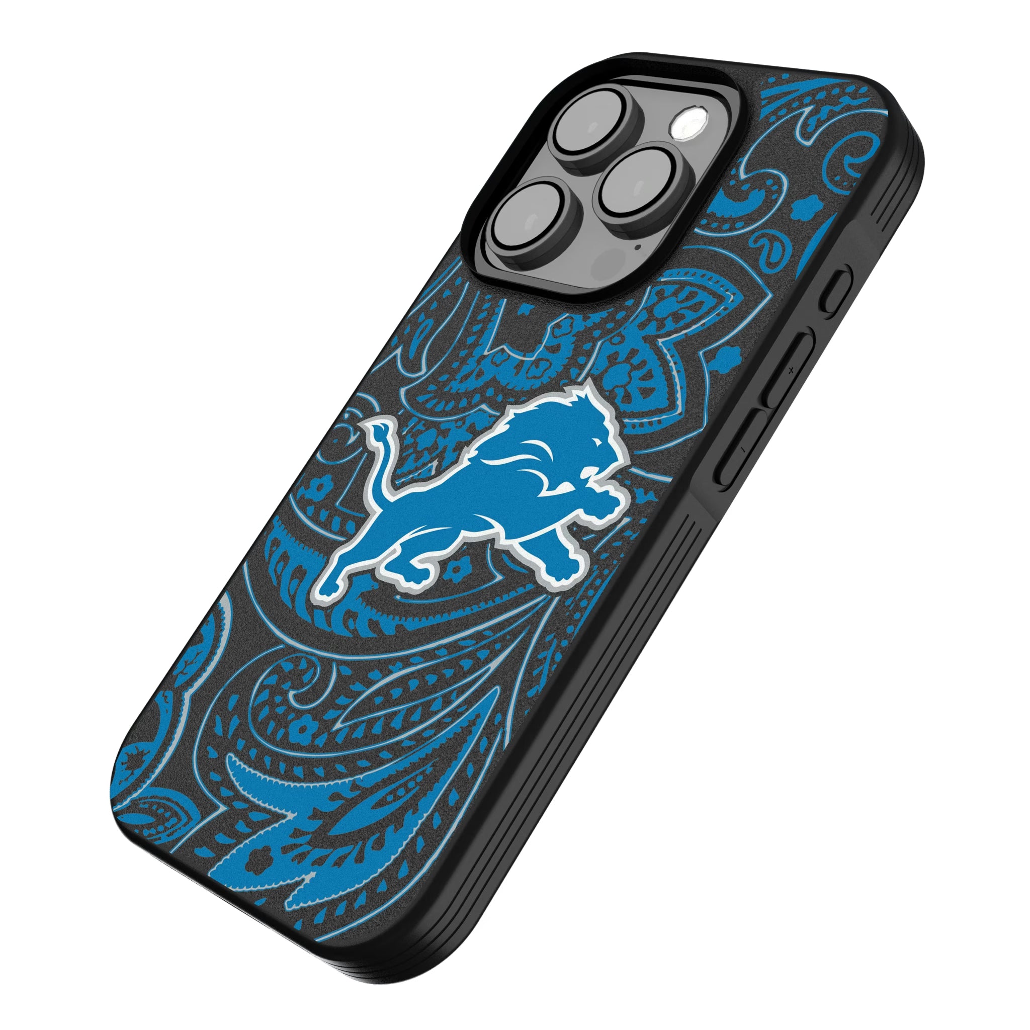Detroit Lions Paisley iPhone Bump Phone Case for Apple iPhone - Isometric View