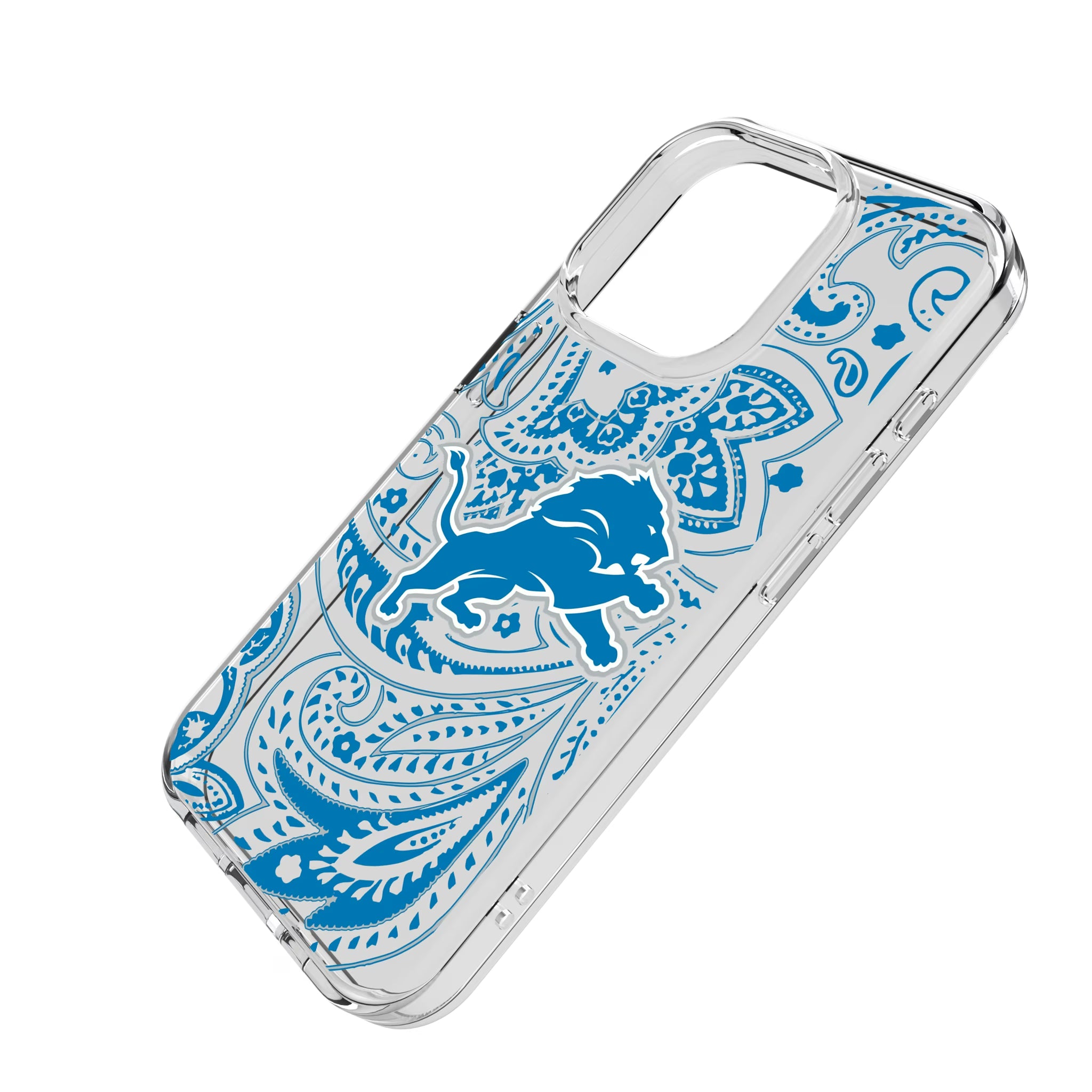Detroit Lions Paisley iPhone Clear Phone Case for Apple iPhone - Isometric View
