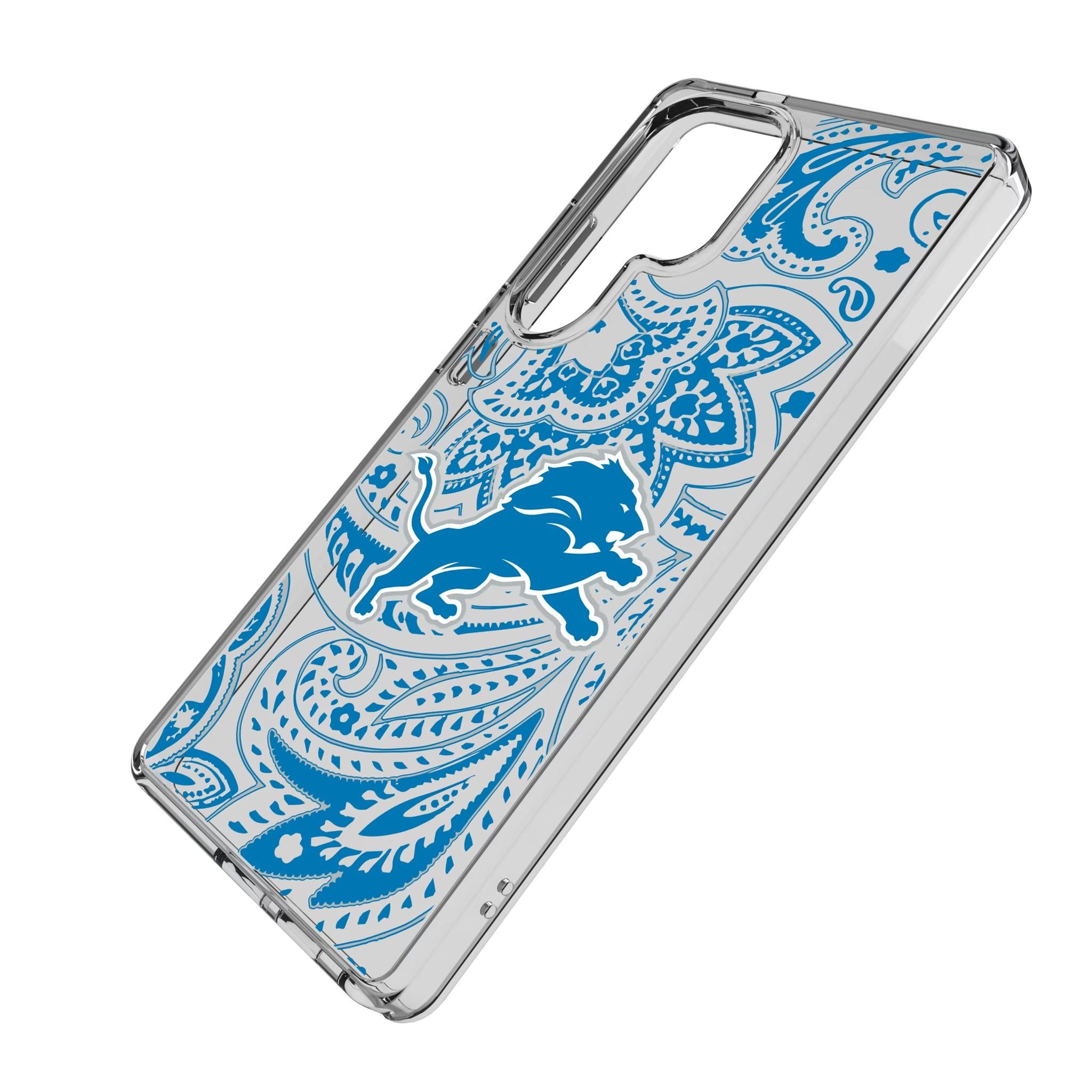 Detroit Lions Paisley Galaxy Clear Phone Case for Samsung Galaxy - Isometric View