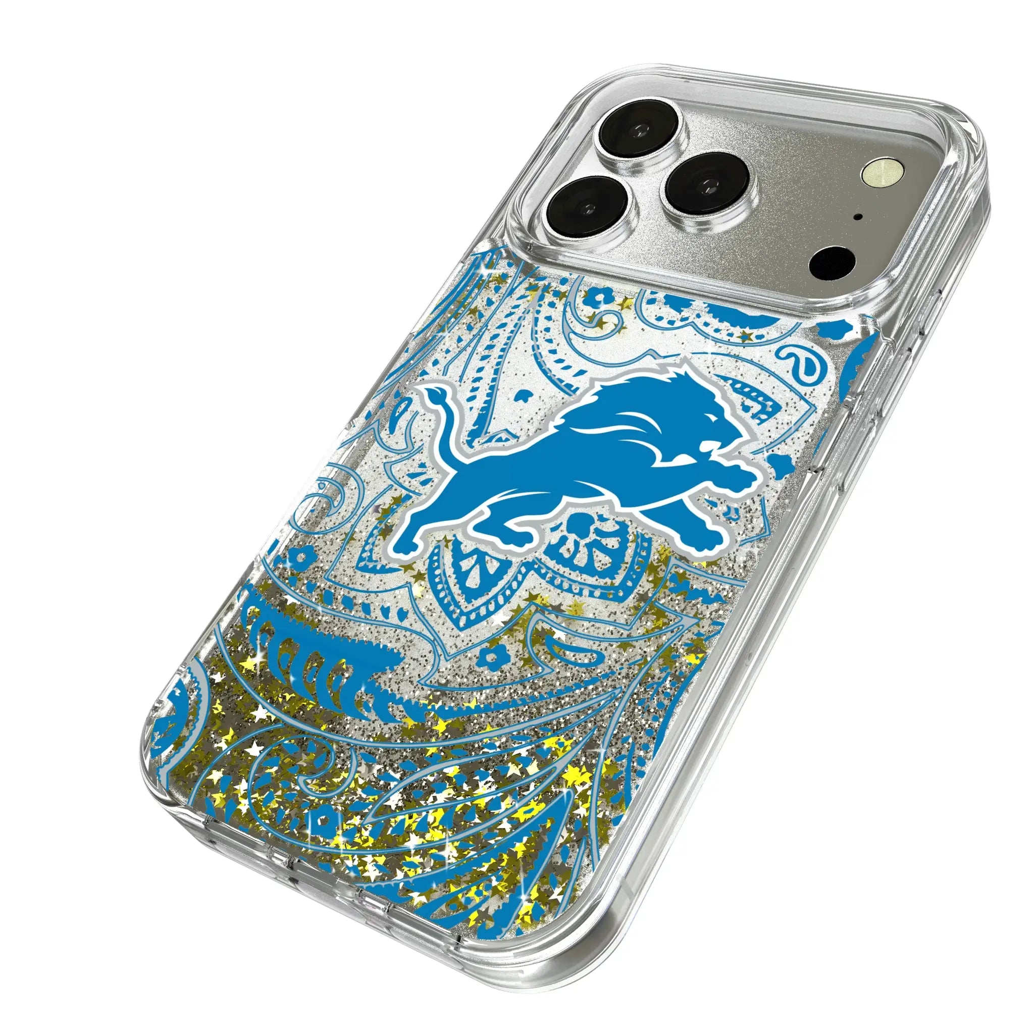 Detroit Lions Paisley iPhone Glitter Phone Case for Apple iPhone - Isometric View