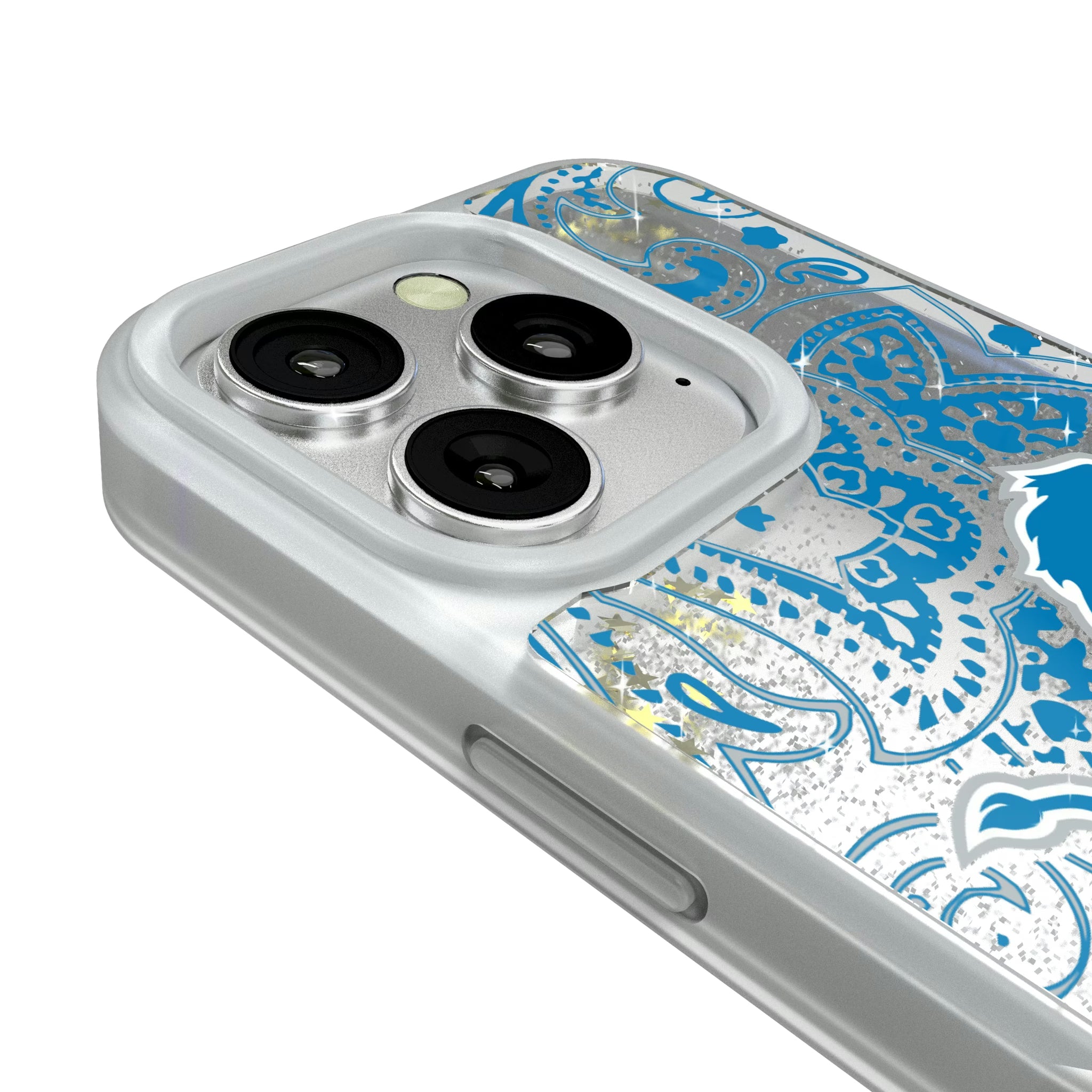 Detroit Lions Paisley iPhone Glitter Phone Case for Apple iPhone - Detail#Device_iPhone 16 Pro