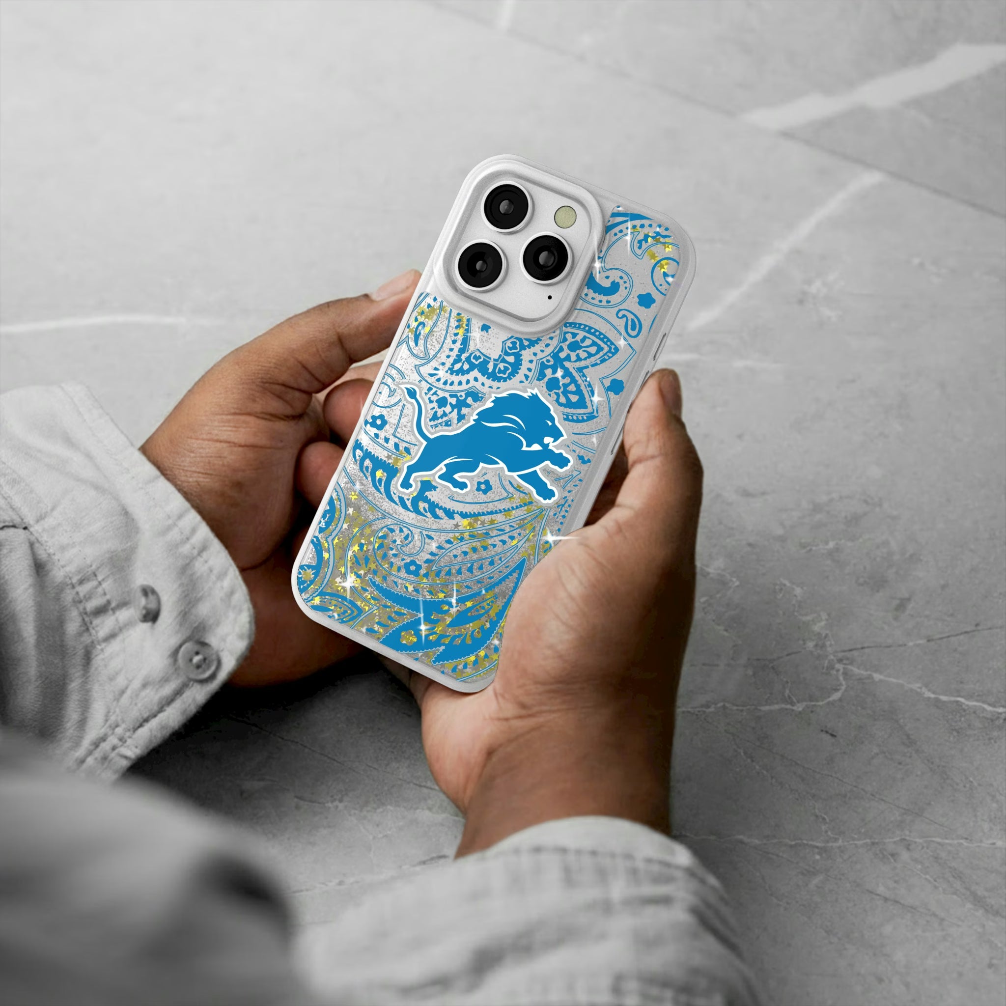 Detroit Lions Paisley iPhone Glitter Phone Case for Apple iPhone - Lifestyle#Device_iPhone 16 Pro