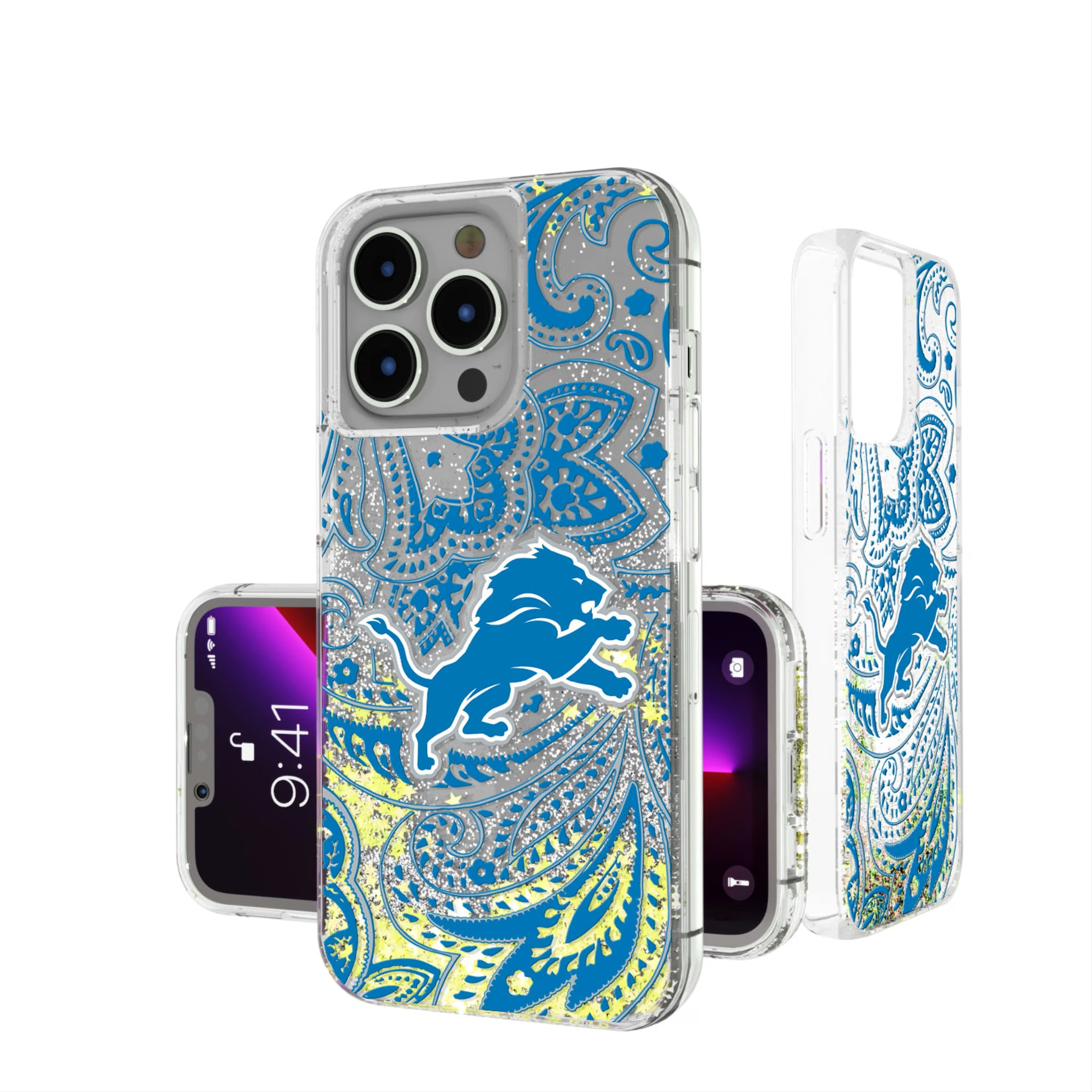 Detroit Lions Paisley iPhone Glitter Phone Case for Apple iPhone