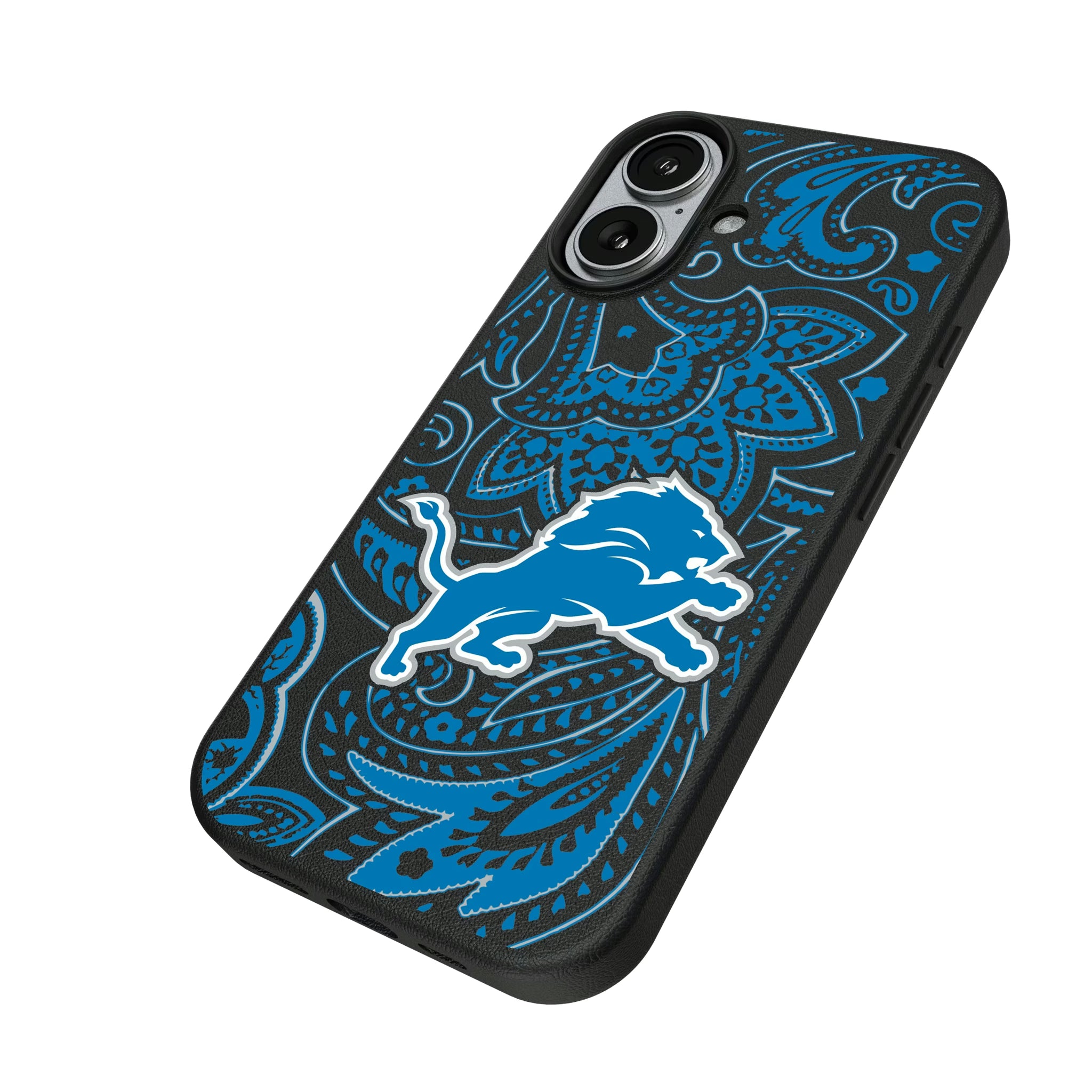 Detroit Lions Paisley iPhone MagSafe Compatible Phone Case for Apple iPhone - Isometric View#Device_iPhone 17