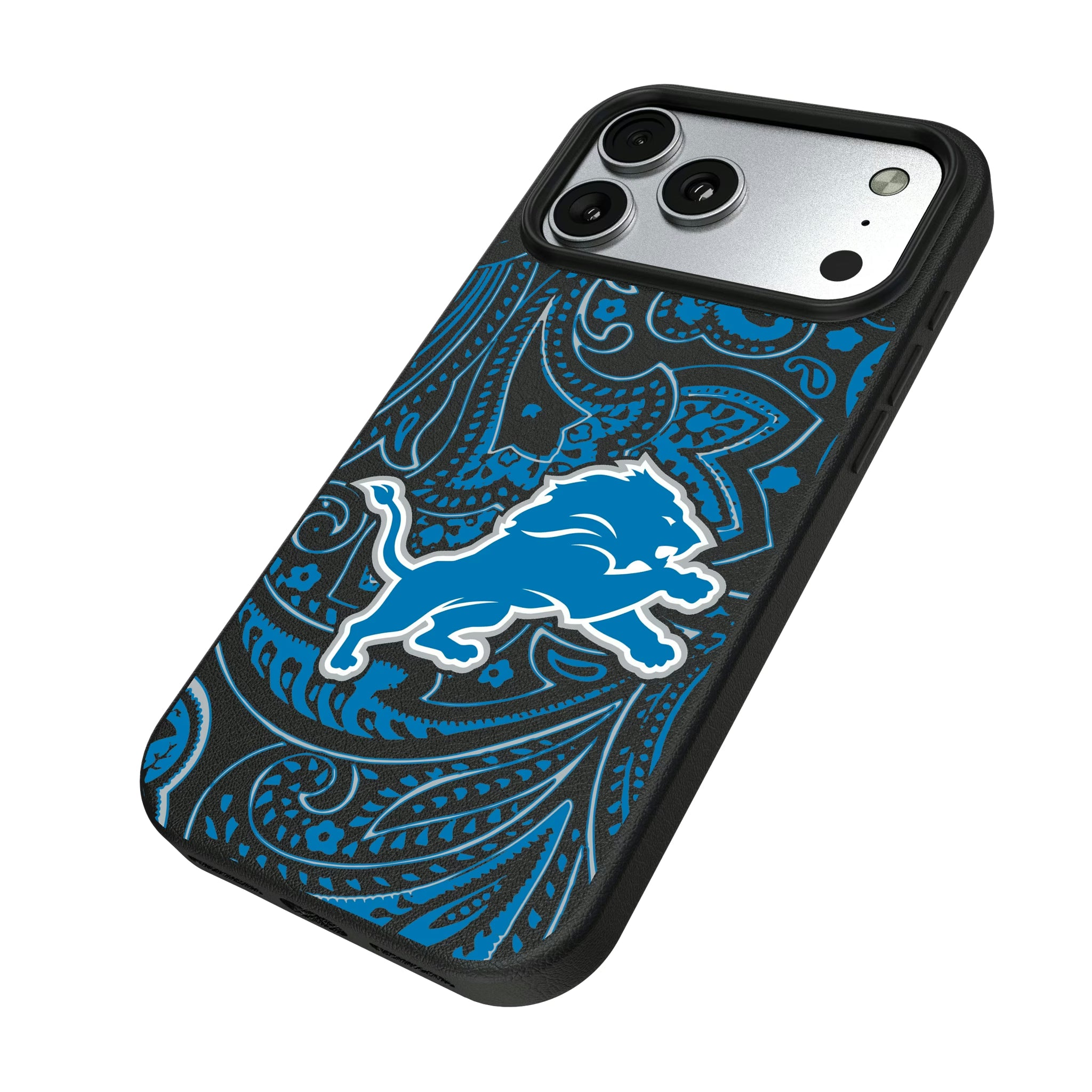Detroit Lions Paisley iPhone MagSafe Compatible Phone Case for Apple iPhone - Isometric View#Device_iPhone 17 Pro Max