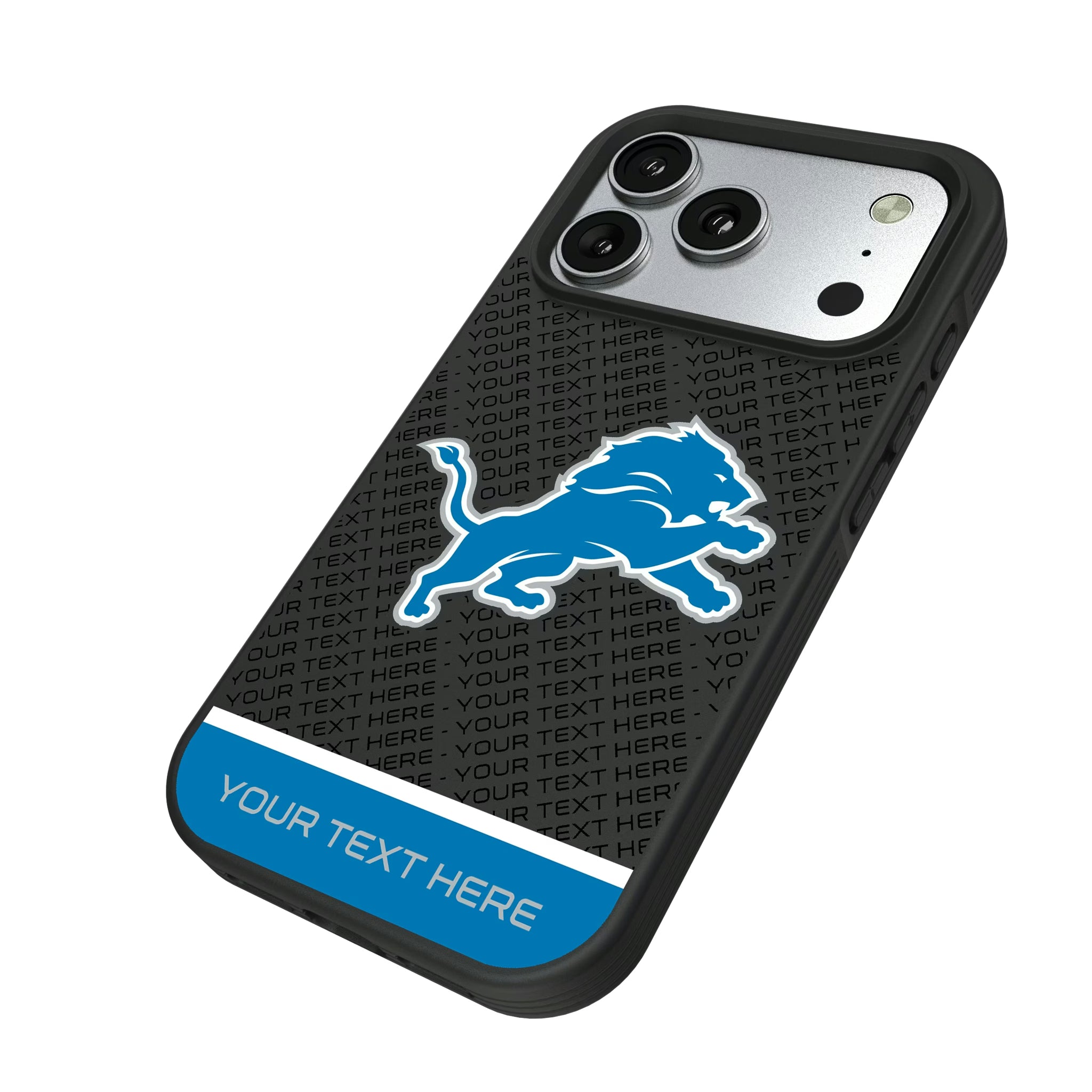 Detroit Lions Personalized EndZone Plus iPhone Bump Phone Case for Apple iPhone - Isometric View#Device_iPhone 17 Pro