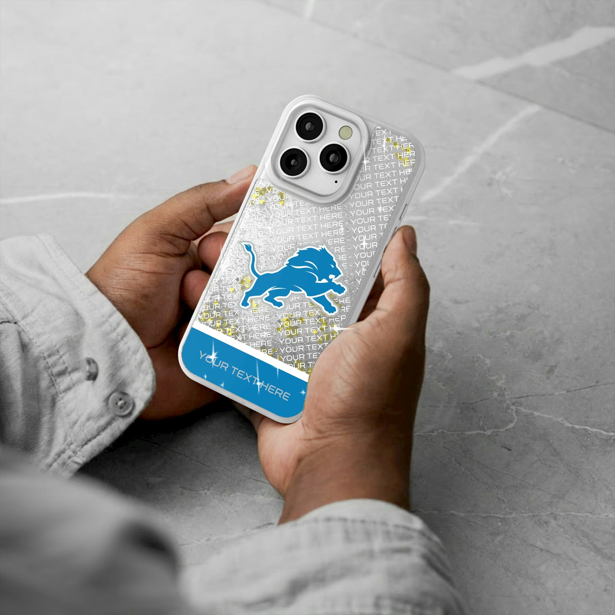 Detroit Lions Personalized EndZone Plus iPhone Glitter Phone Case for Apple iPhone - Lifestyle#Device_iPhone 16 Pro