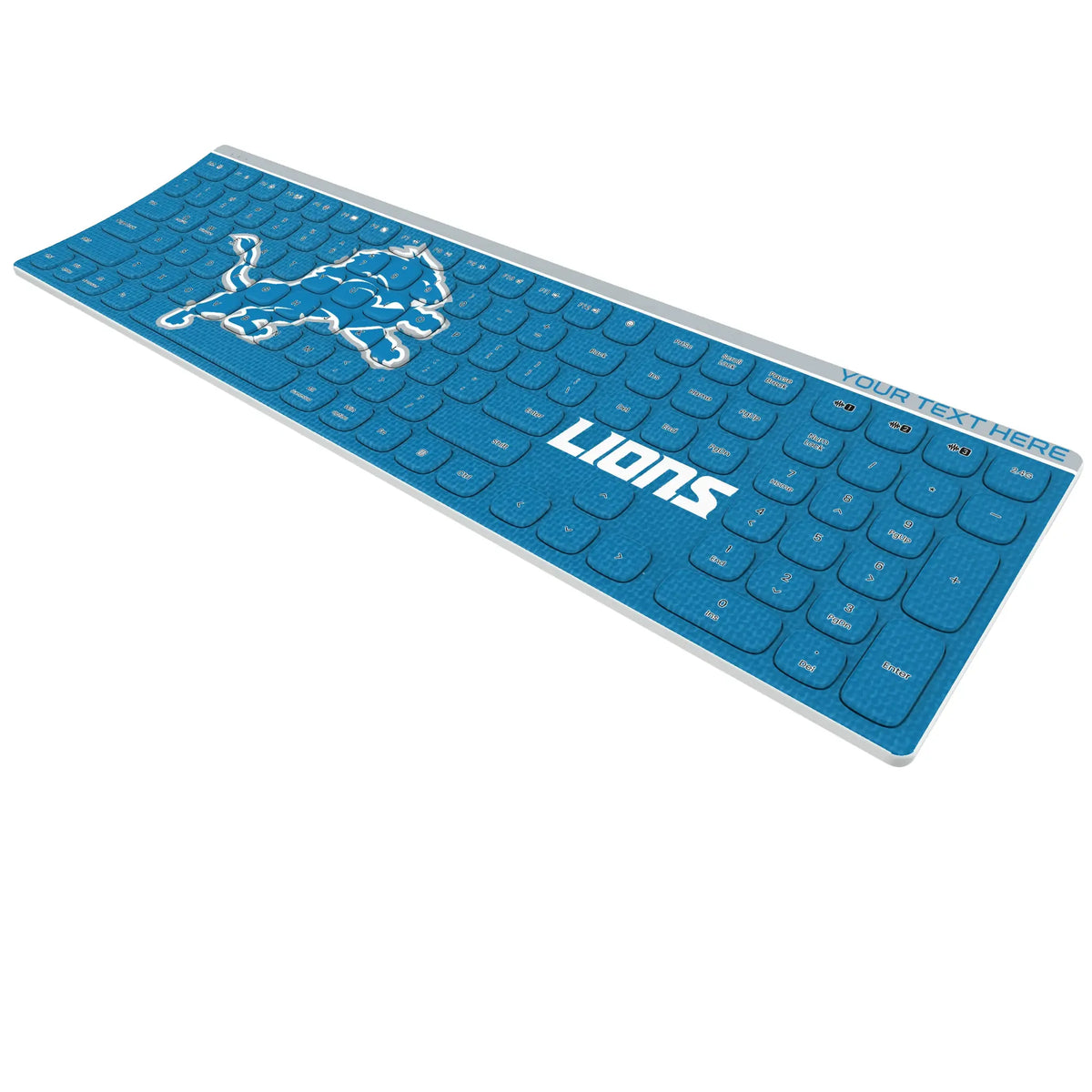 Detroit Lions Personalized Endzone Solid KKB605 Curved Wireless Keyboard - Isometric View