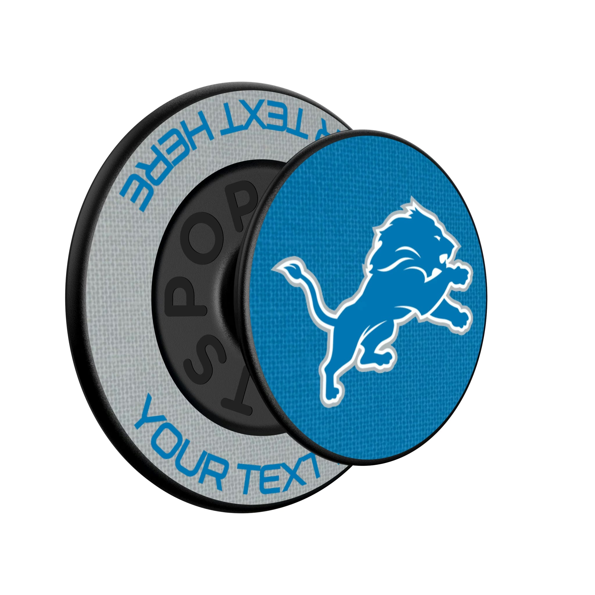 Detroit Lions Personalized Endzone Solid Popsockets Round Magnetic - Isometric View