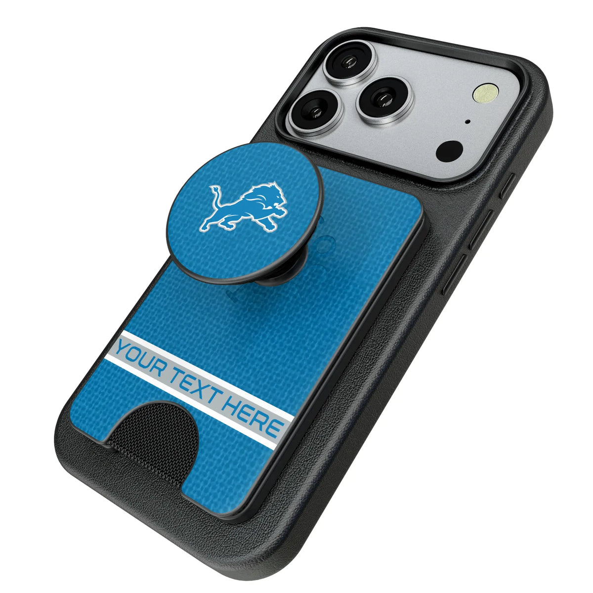 Detroit Lions Personalized Endzone Solid Popsockets Wallet Magnetic - Isometric View