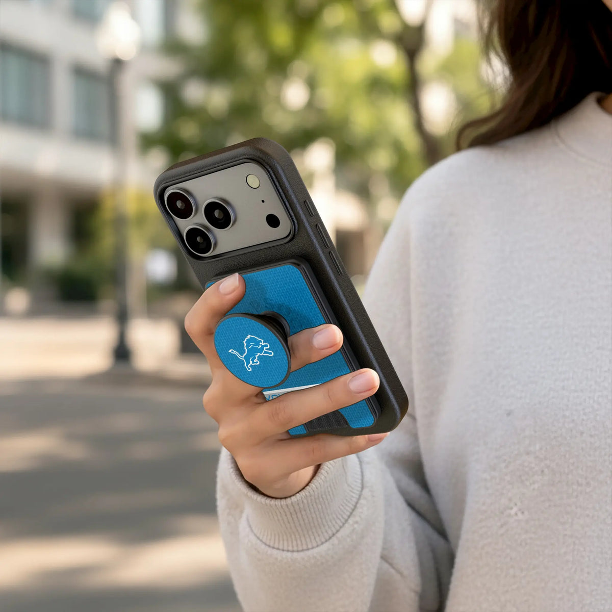 Detroit Lions Personalized Endzone Solid Popsockets Wallet Magnetic - Lifestyle