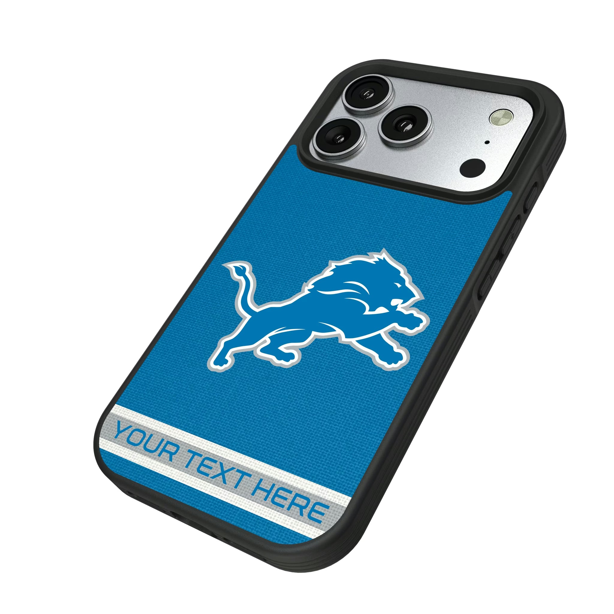Detroit Lions Personalized Stripe iPhone Bump Phone Case for Apple iPhone - Isometric View#Device_iPhone 17 Pro