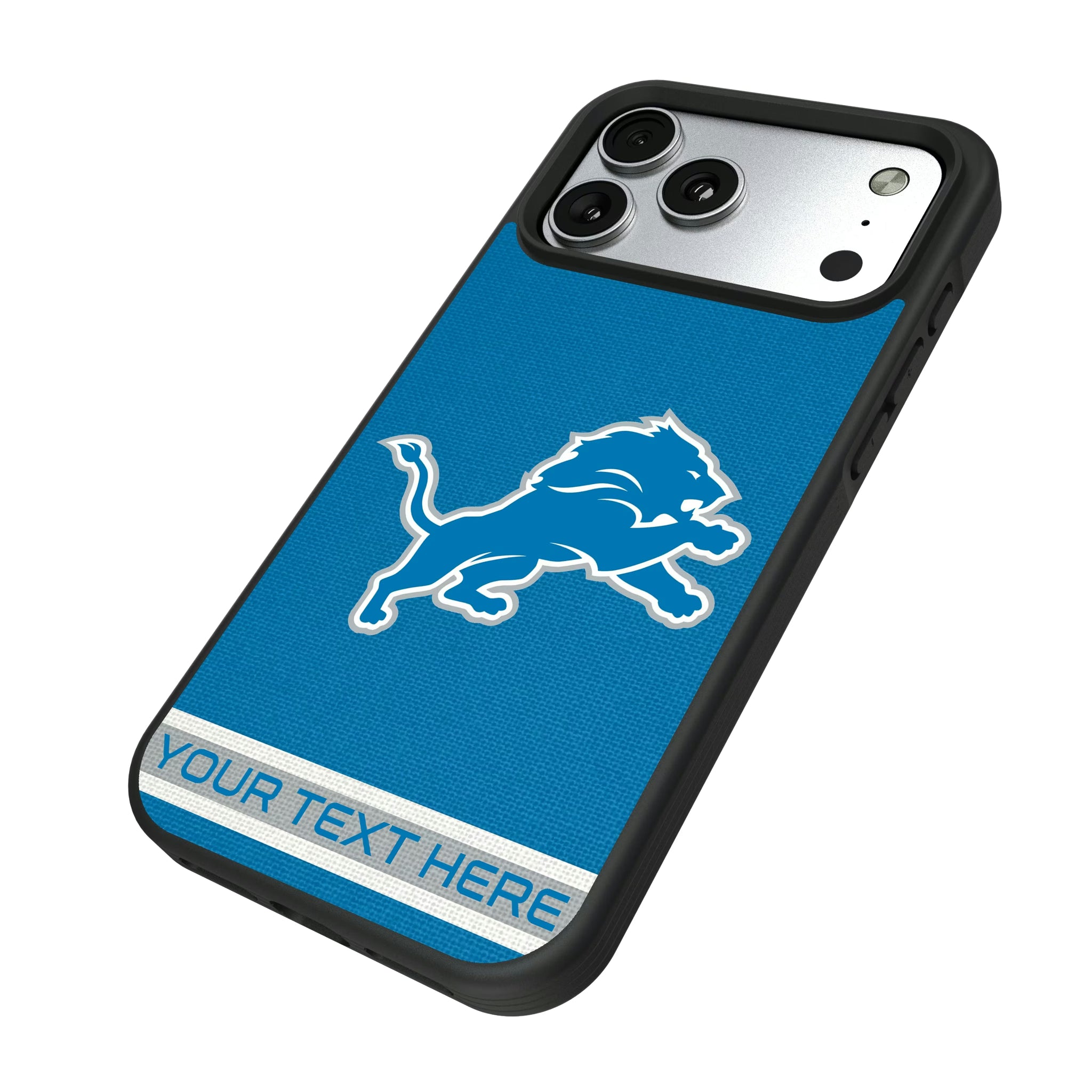 Detroit Lions Personalized Stripe iPhone Bump Phone Case for Apple iPhone - Isometric View#Device_iPhone 17 Pro Max