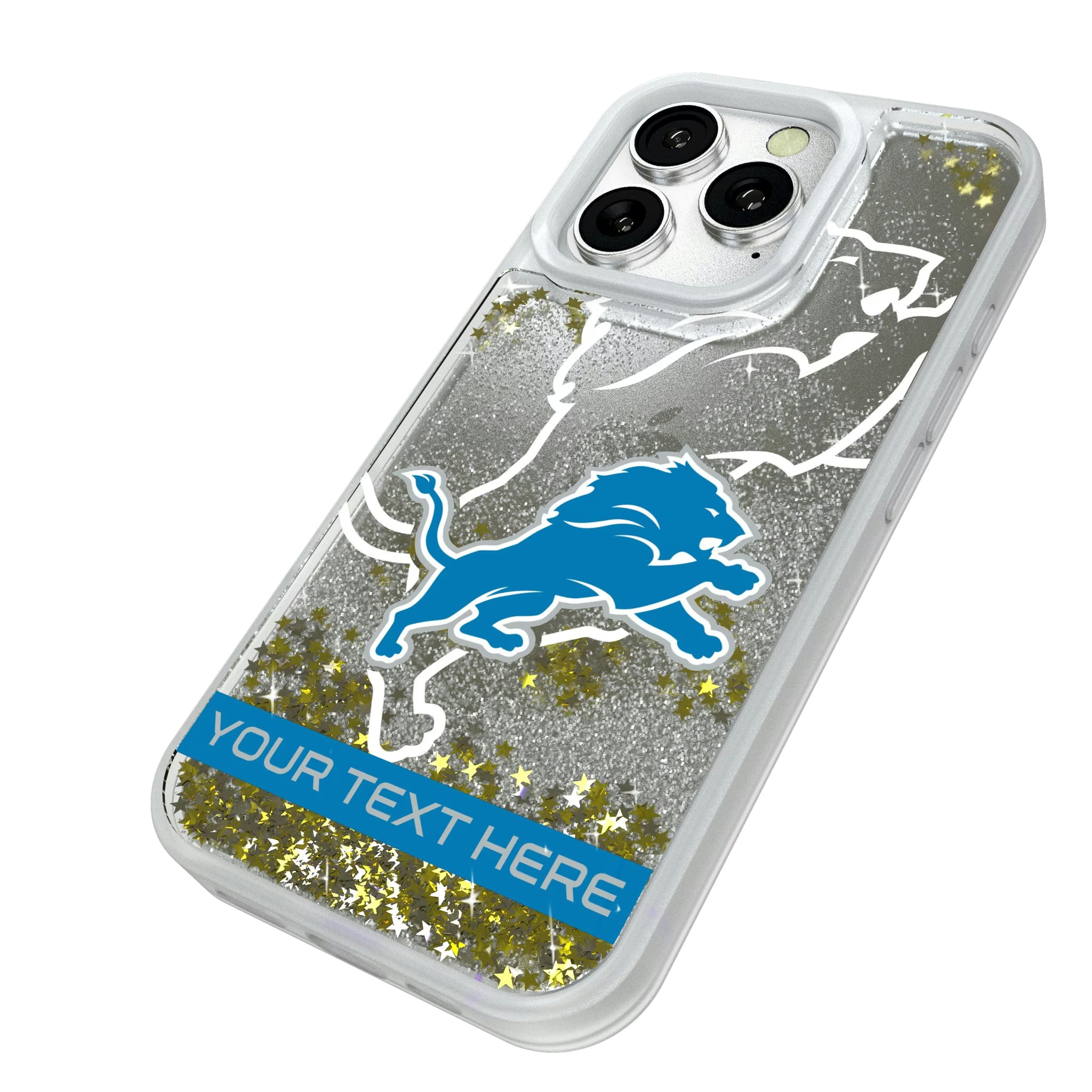 Detroit Lions Personalized Tilt iPhone Glitter Phone Case for Apple iPhone - Isometric View#Device_iPhone 16 Pro