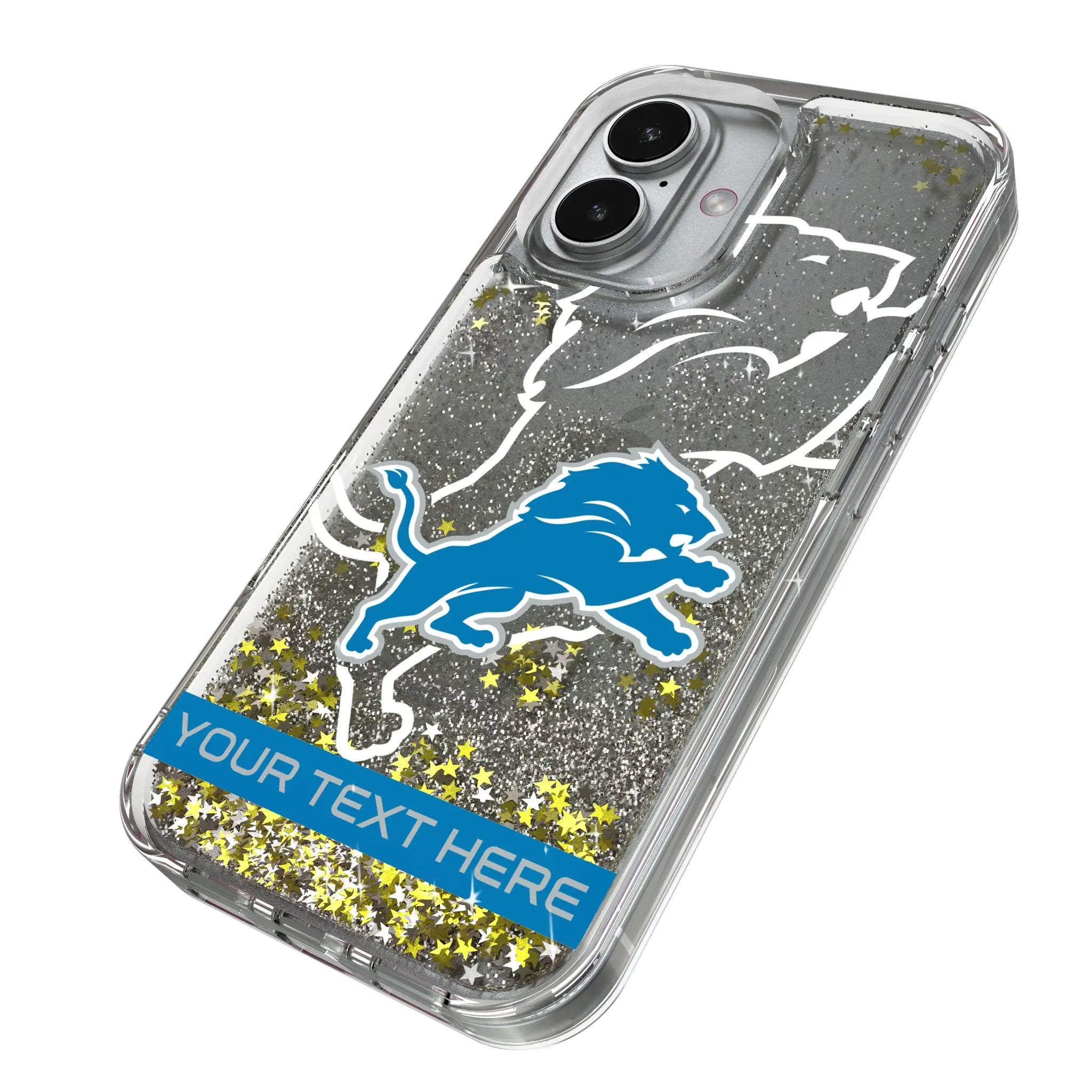 Detroit Lions Personalized Tilt iPhone Glitter Phone Case for Apple iPhone - Isometric View